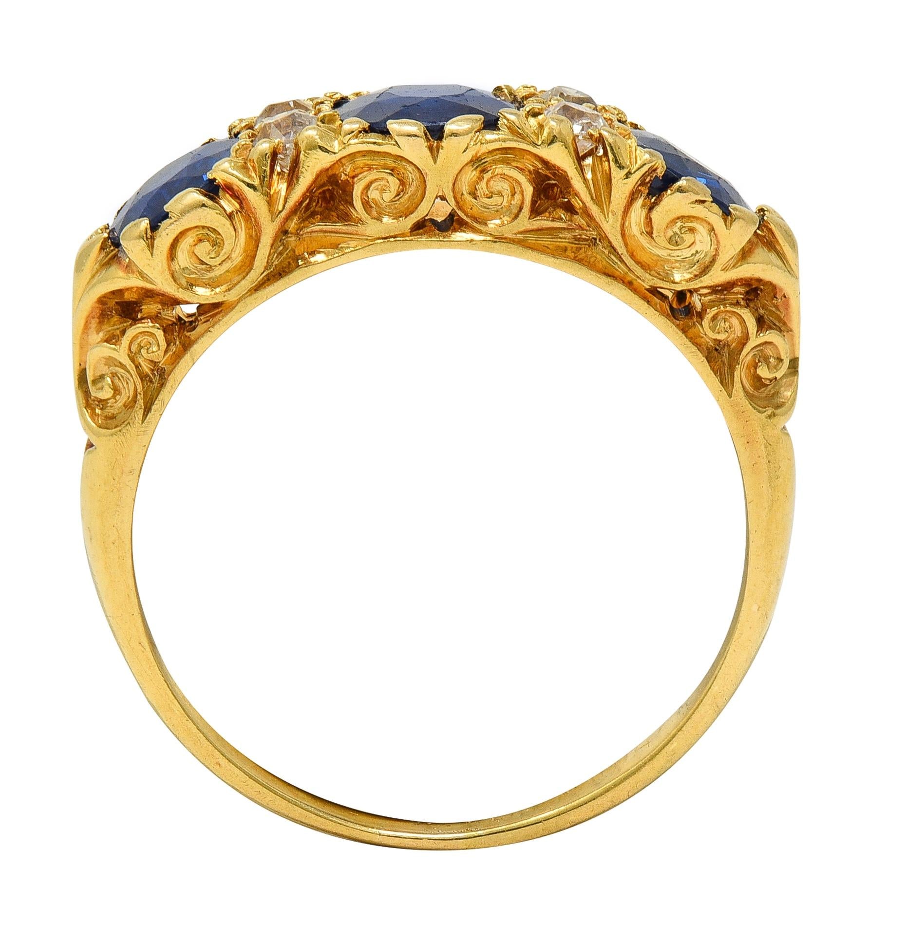 Victorian 2.14 CTW Sapphire Diamond 18K Yellow Gold Antique Scrolling Band Ring