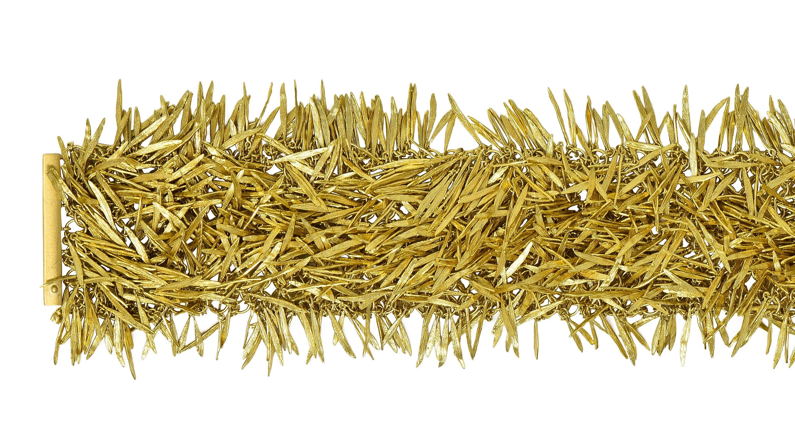H. Stern 2000's 18 Karat Yellow Gold Brushed Feather Fringe Bracelet