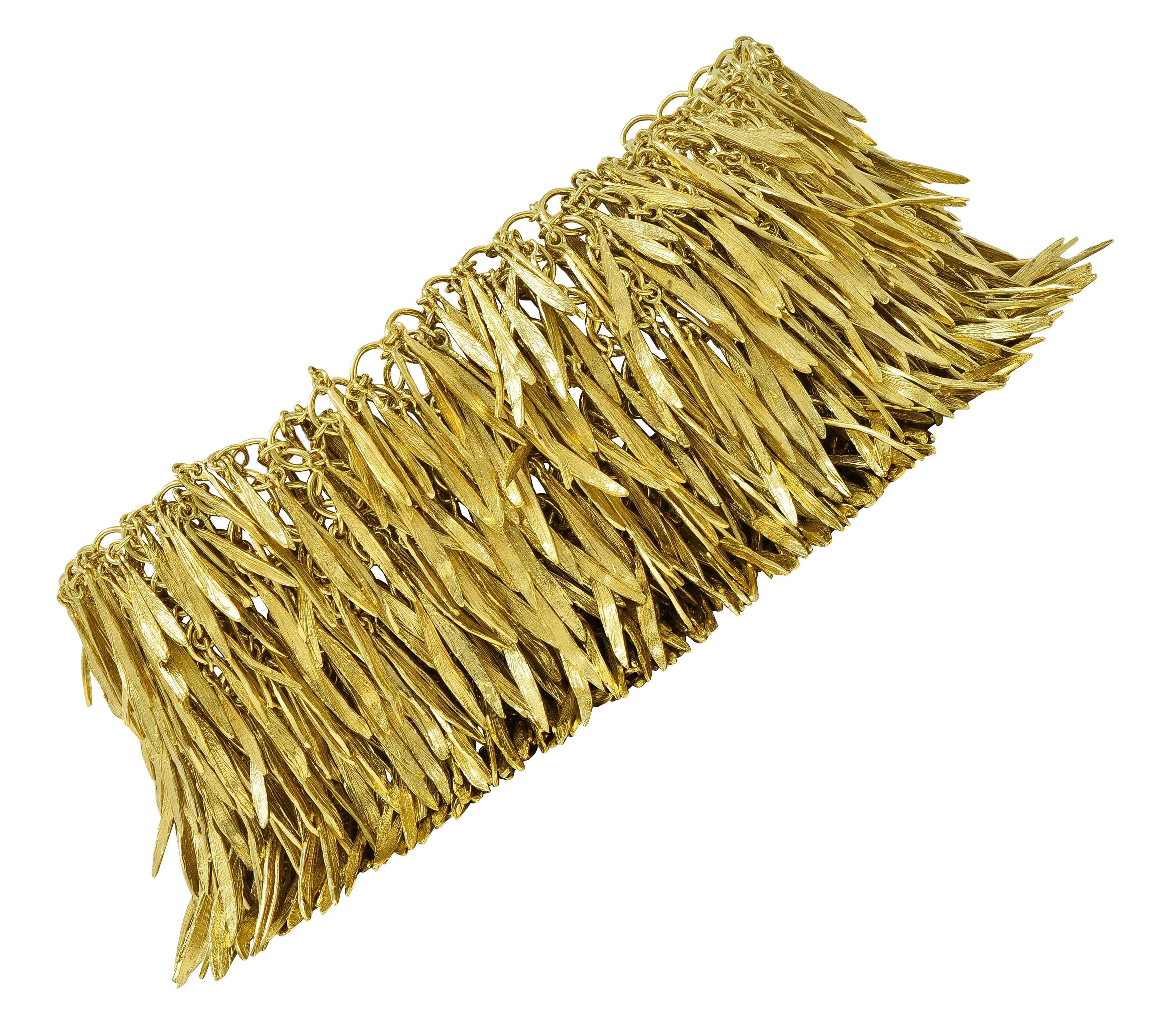 H. Stern 2000's 18 Karat Yellow Gold Brushed Feather Fringe Bracelet
