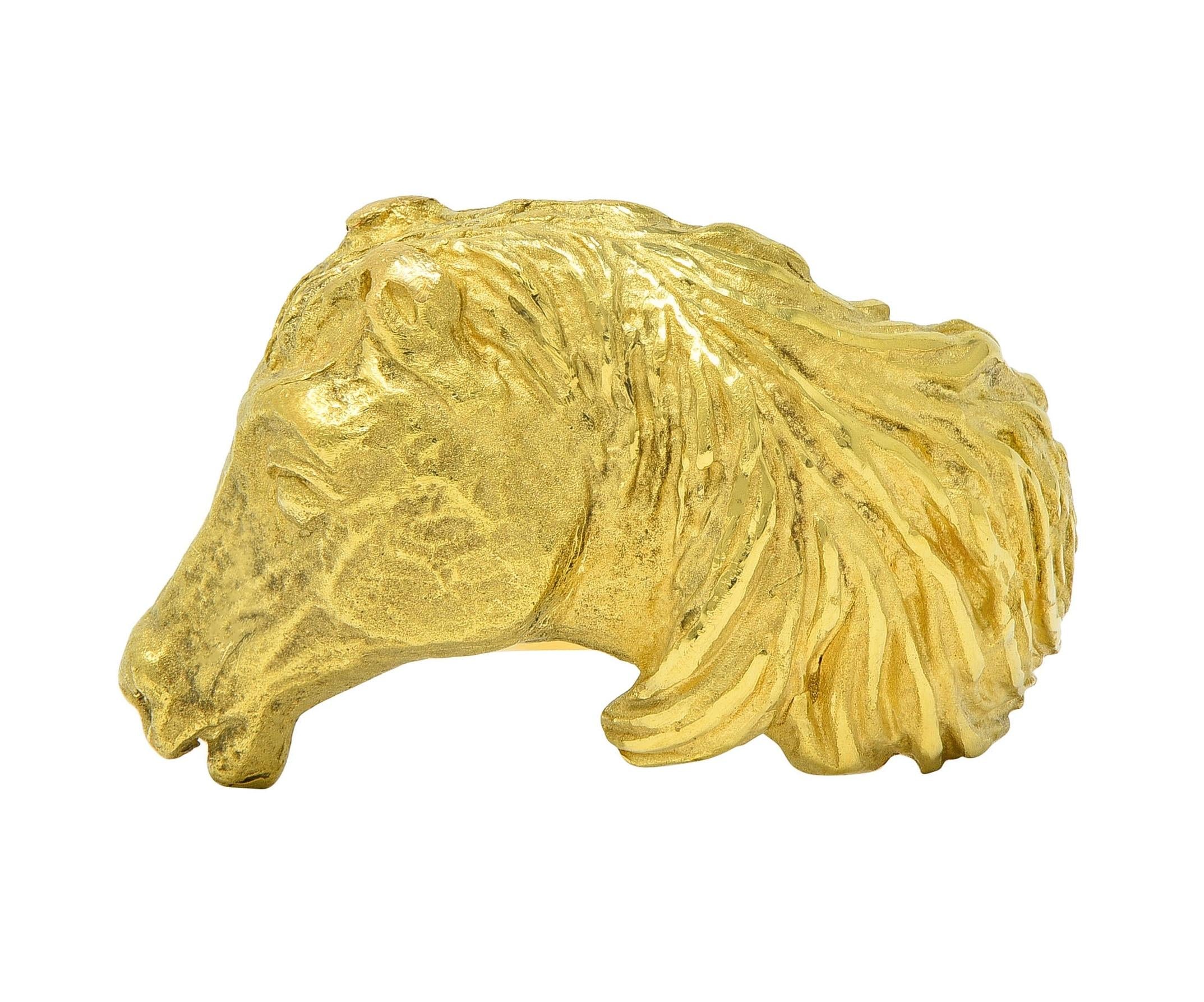 Hermès Paris 18 Karat Yellow Gold Vintage 1960's Horse Animal Ring