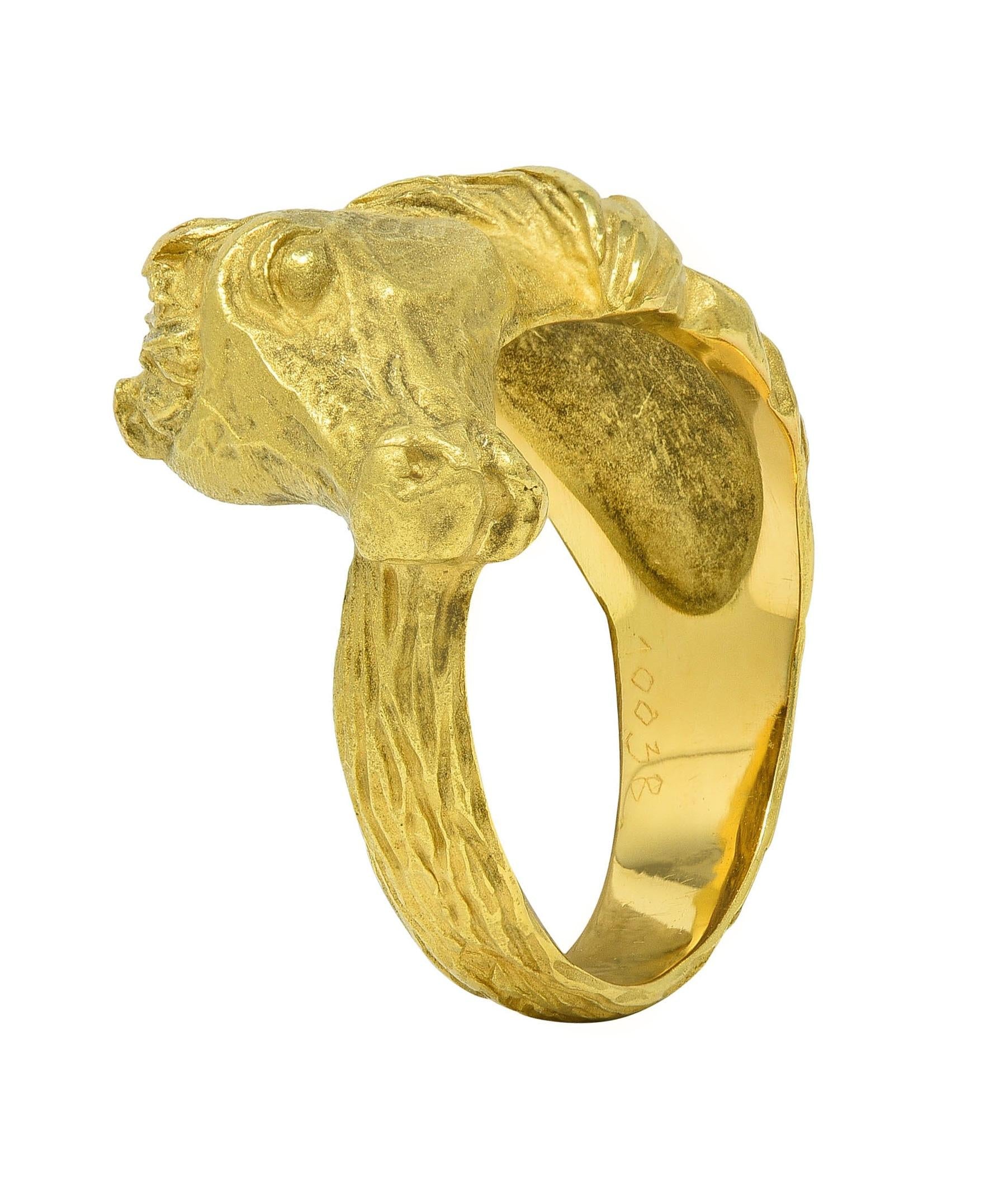 Hermès Paris 18 Karat Yellow Gold Vintage 1960's Horse Animal Ring