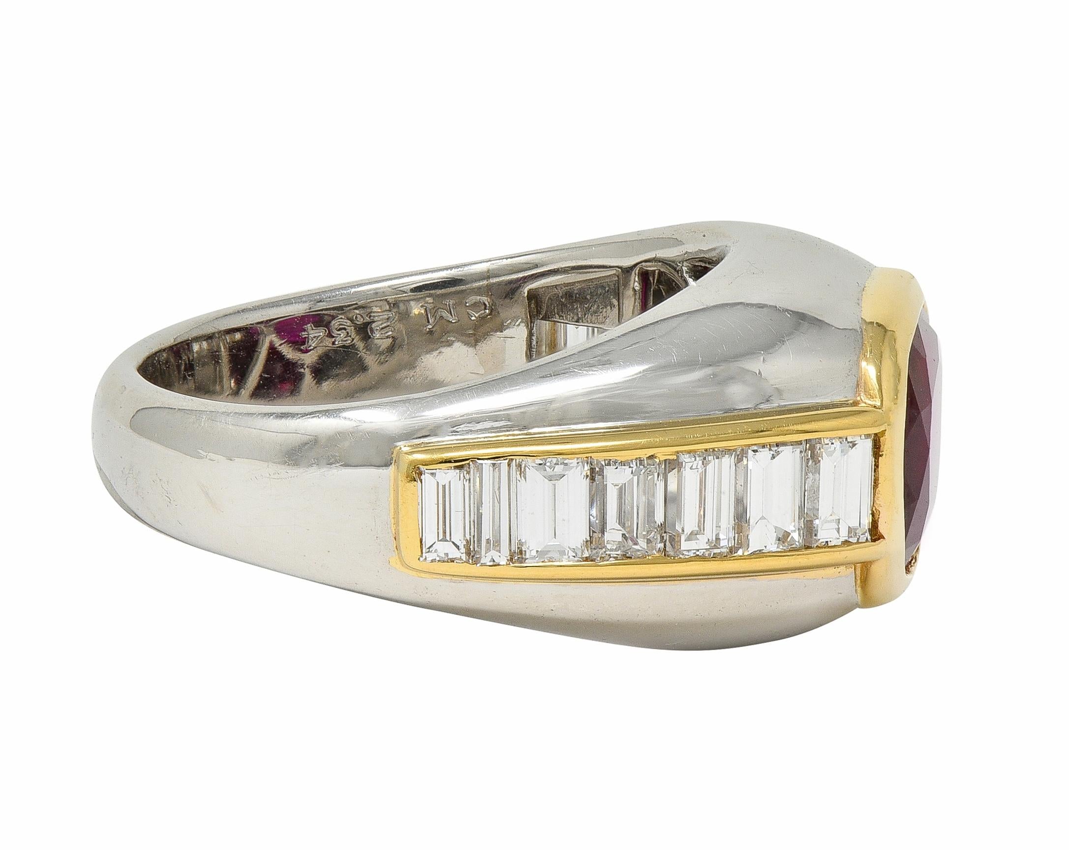 Bulgari 1970's Ruby Diamond Platinum 18 Karat Yellow Gold Vintage Bombé Ring
