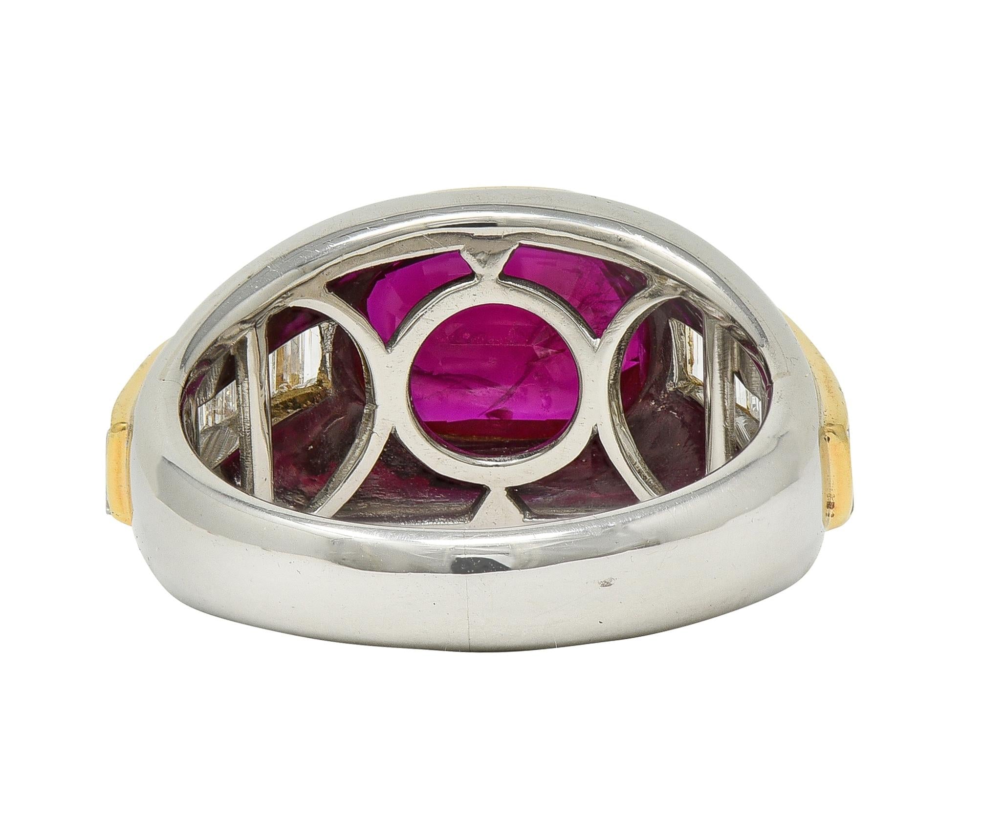 Bulgari 1970's Ruby Diamond Platinum 18 Karat Yellow Gold Vintage Bombé Ring