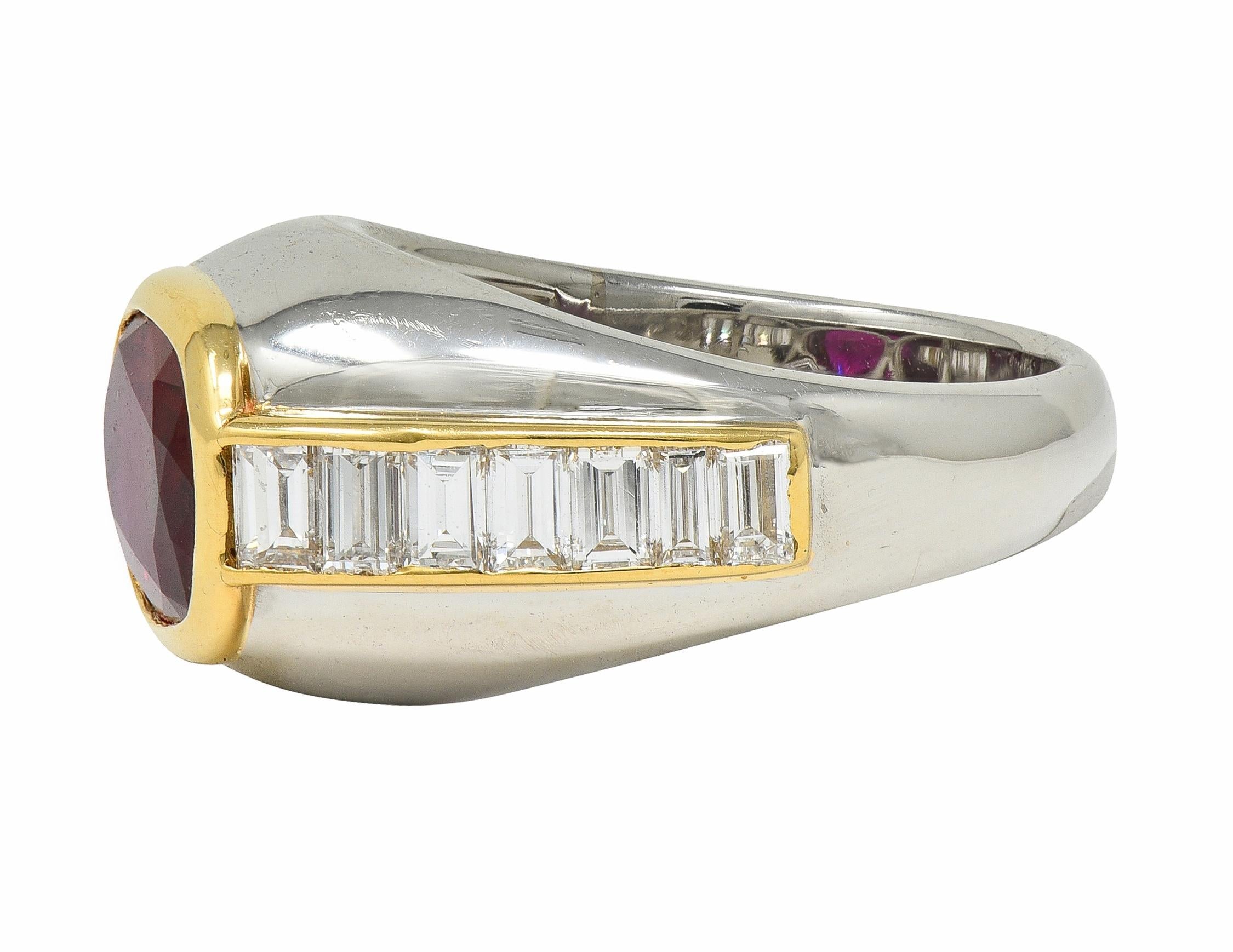 Bulgari 1970's Ruby Diamond Platinum 18 Karat Yellow Gold Vintage Bombé Ring