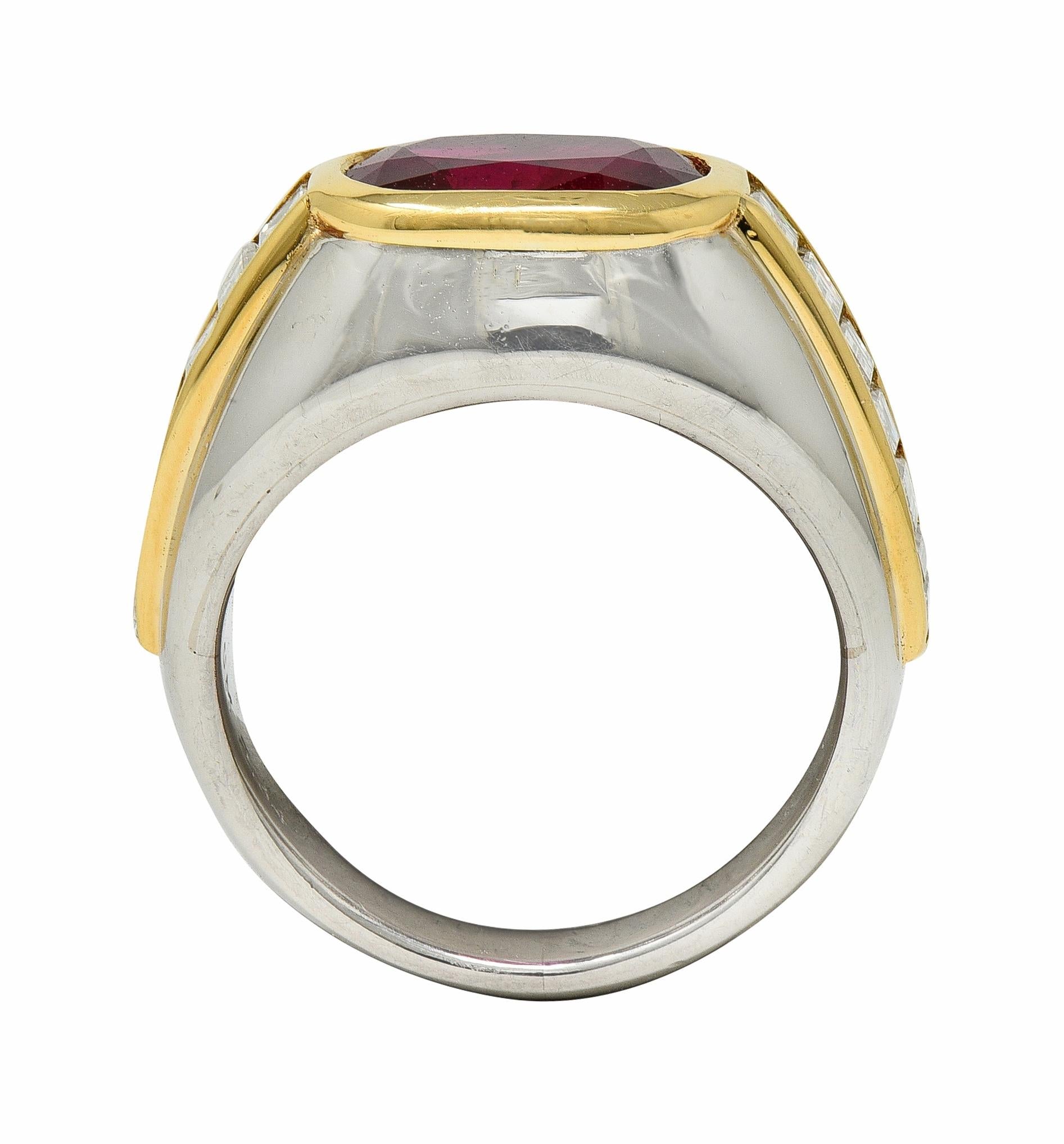 Bulgari 1970's Ruby Diamond Platinum 18 Karat Yellow Gold Vintage Bombé Ring