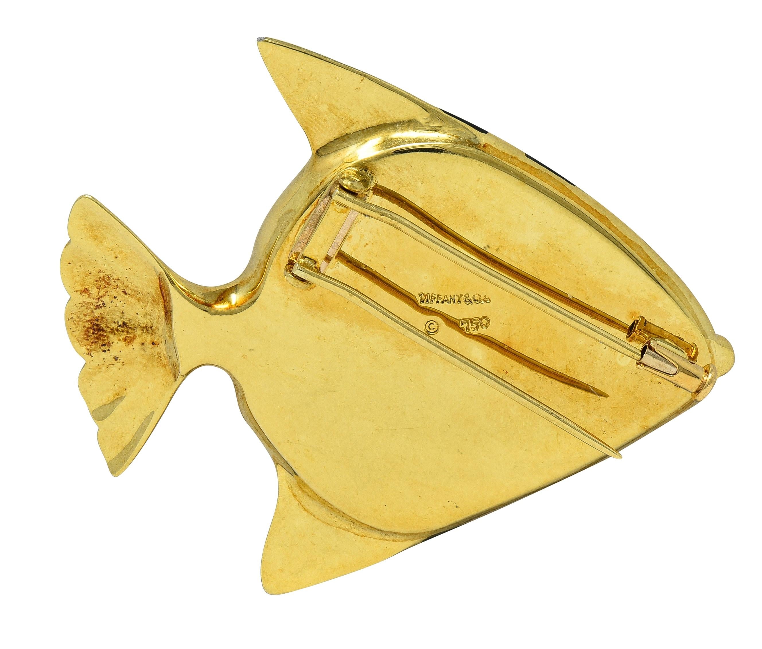 Angela Cummings Tiffany & Co. 1970 Inlaid Multi-Gem 18K Gold Angel Fish Brooch