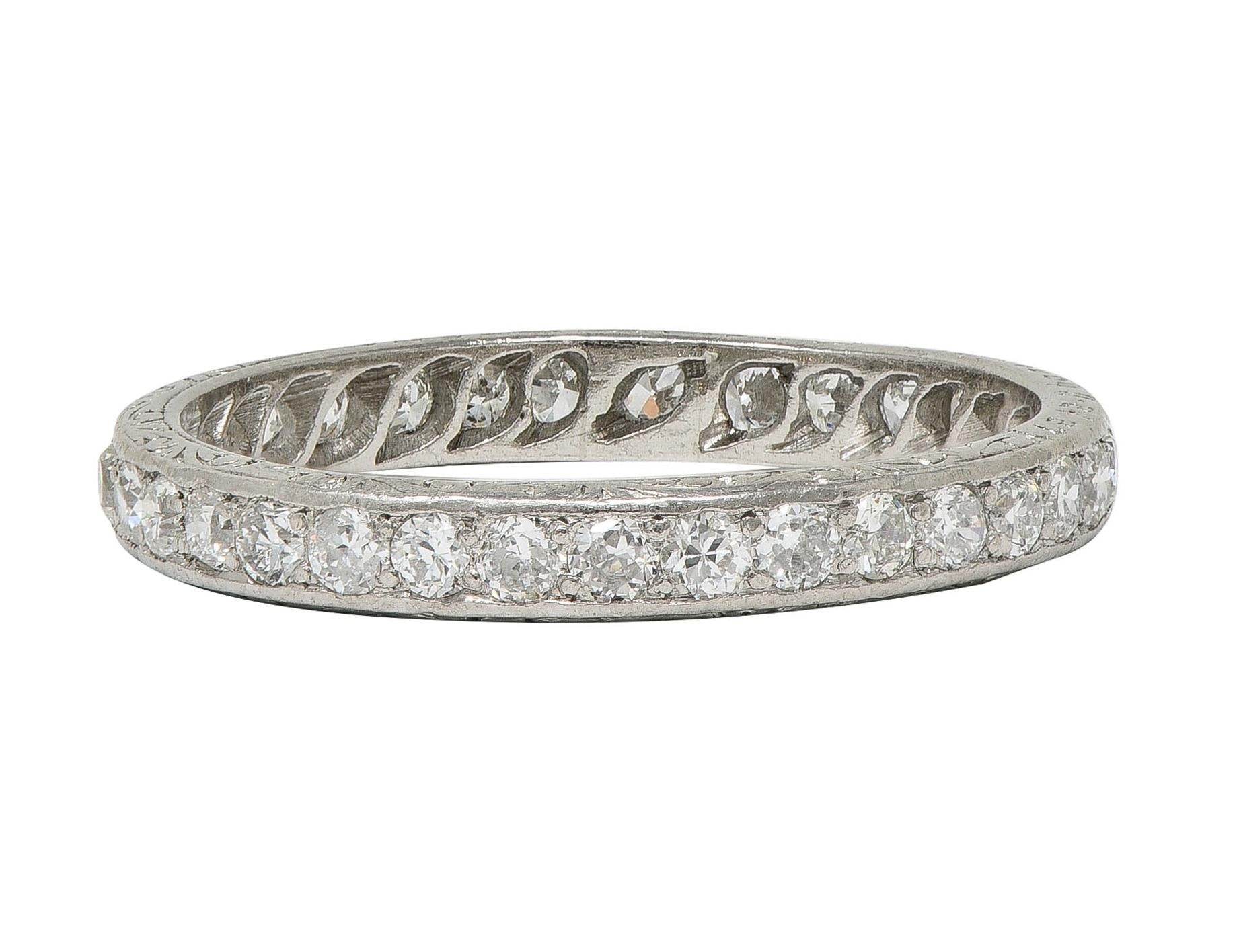 Art Deco 1927 0.99 CTW Diamond Platinum Scrolling Vintage Eternity Band Ring