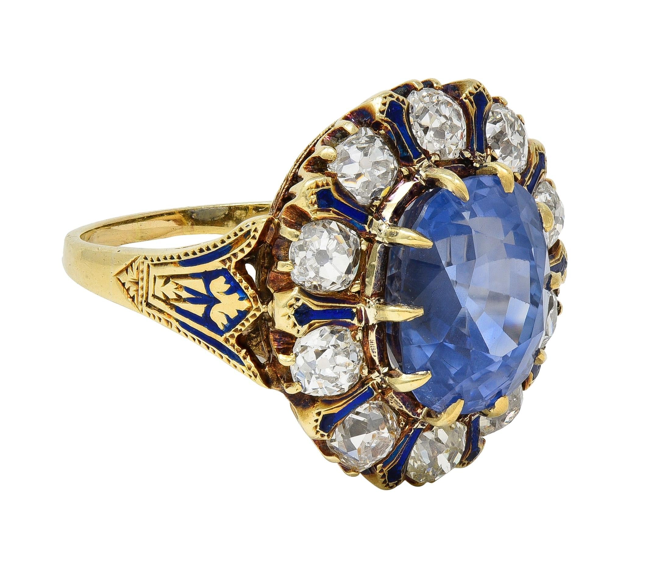Victorian 11.06 CTW No Heat Ceylon Sapphire Diamond 14K Gold Antique Ring