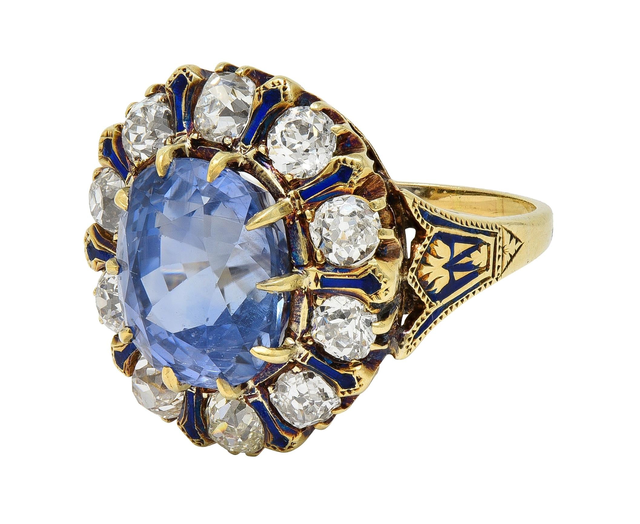 Victorian 11.06 CTW No Heat Ceylon Sapphire Diamond 14K Gold Antique Ring