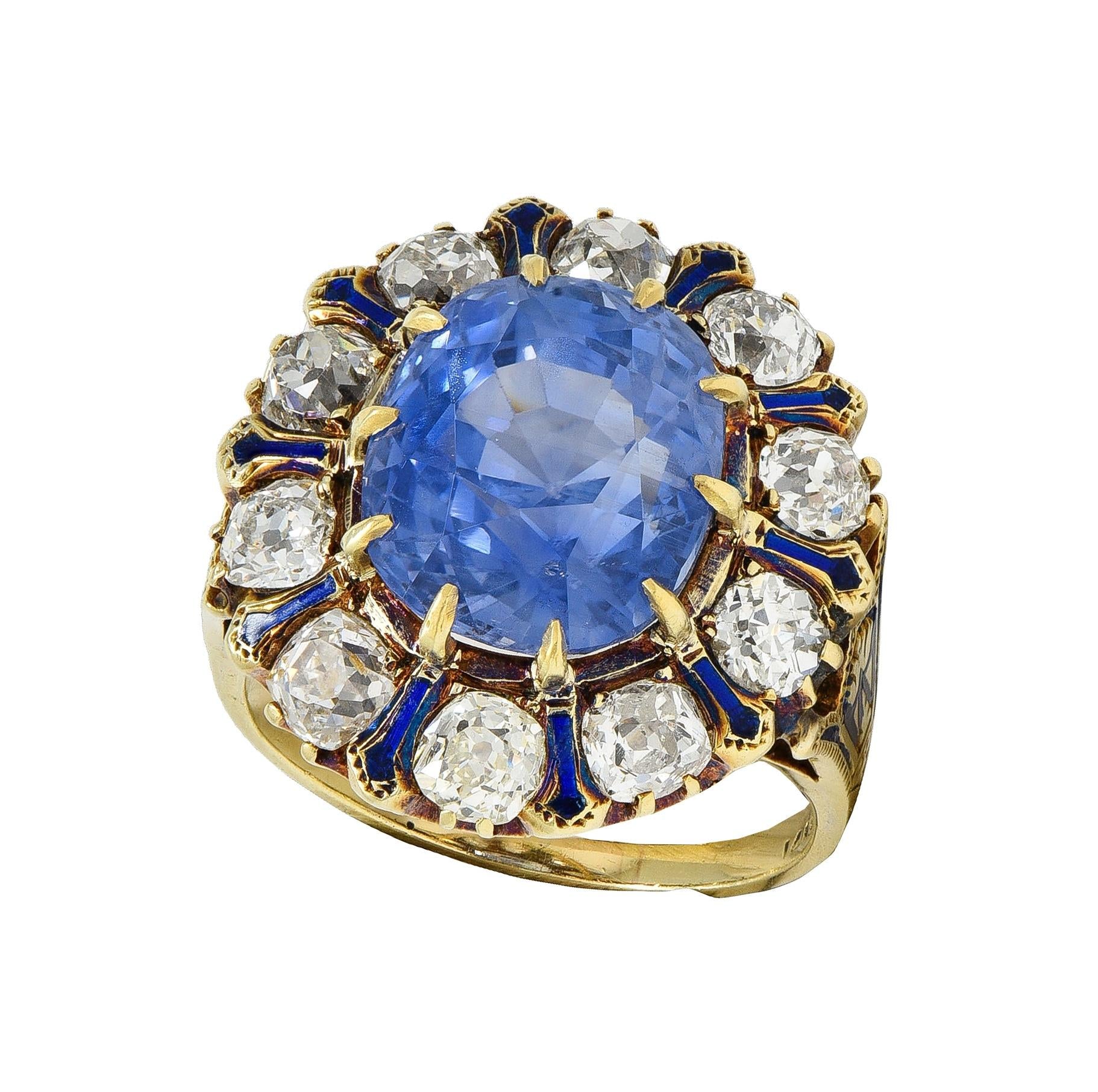 Victorian 11.06 CTW No Heat Ceylon Sapphire Diamond 14K Gold Antique Ring