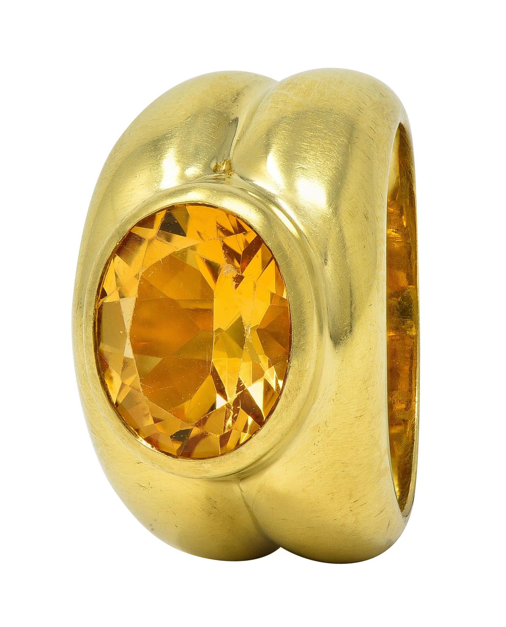 Tiffany & Co. 1980's 3.20 CTW Citrine 18 Karat Yellow Gold Puffy Vintage Ring