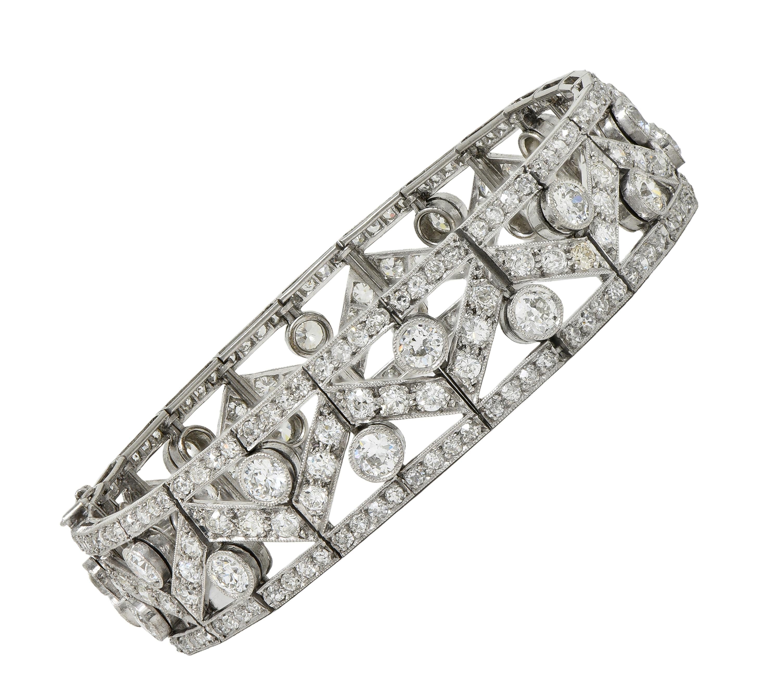 French Art Deco 13.92 CTW Diamond Platinum Antique Geometric Line Bracelet