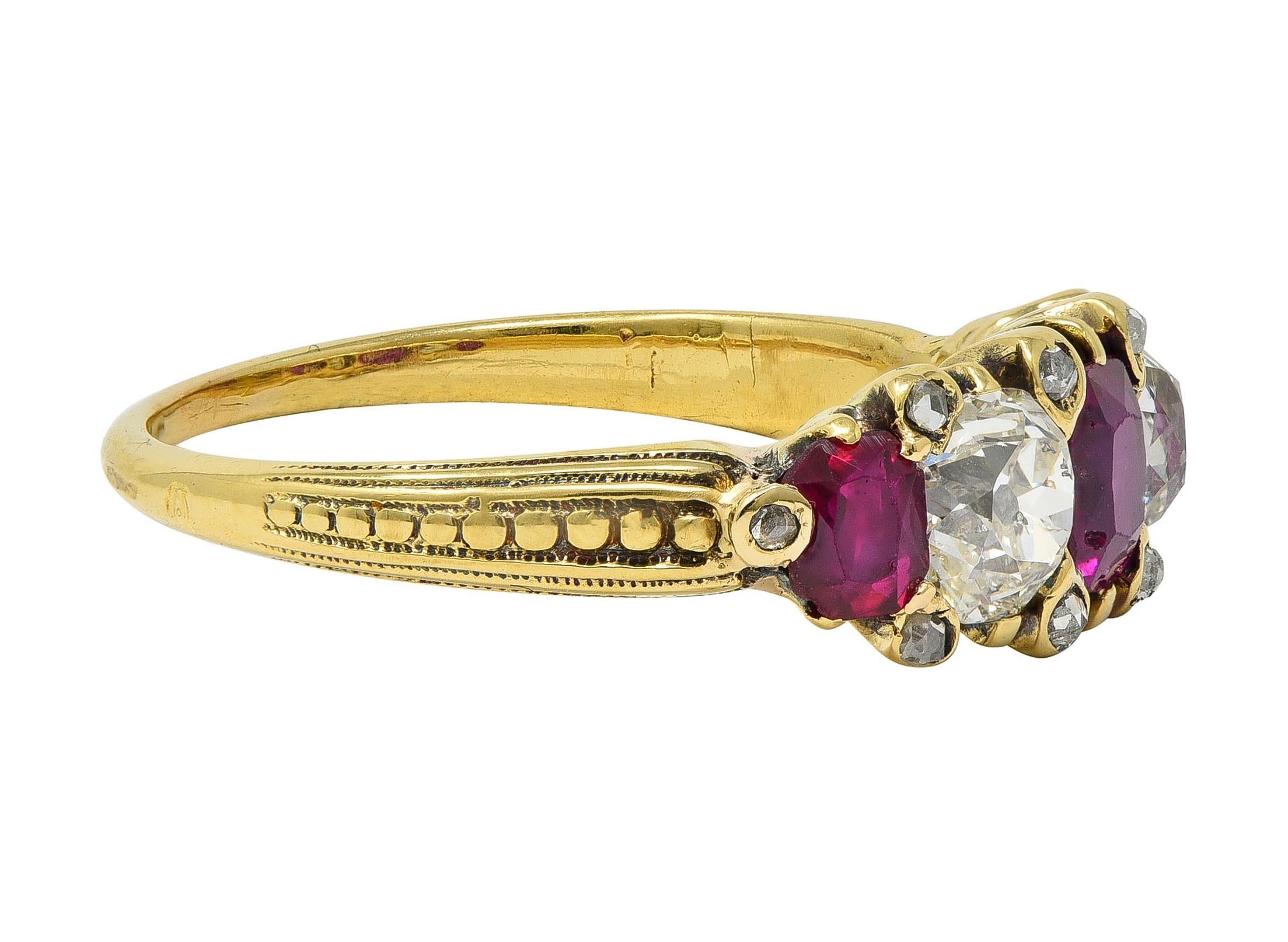 Victorian 2.02 CTW No Heat Burma Ruby Old Mine Cut Diamond 18K Gold Ring GIA