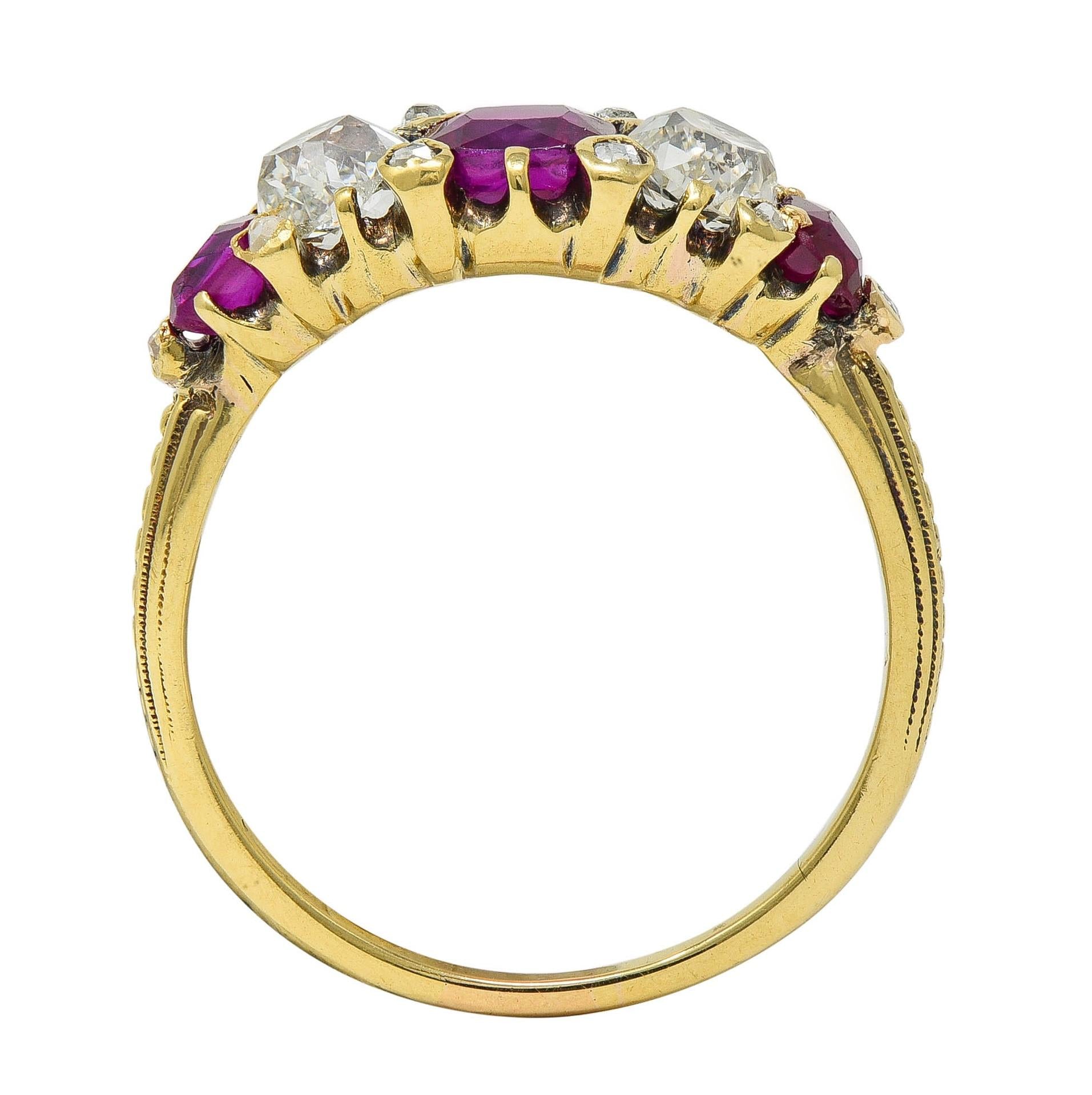 Victorian 2.02 CTW No Heat Burma Ruby Old Mine Cut Diamond 18K Gold Ring GIA