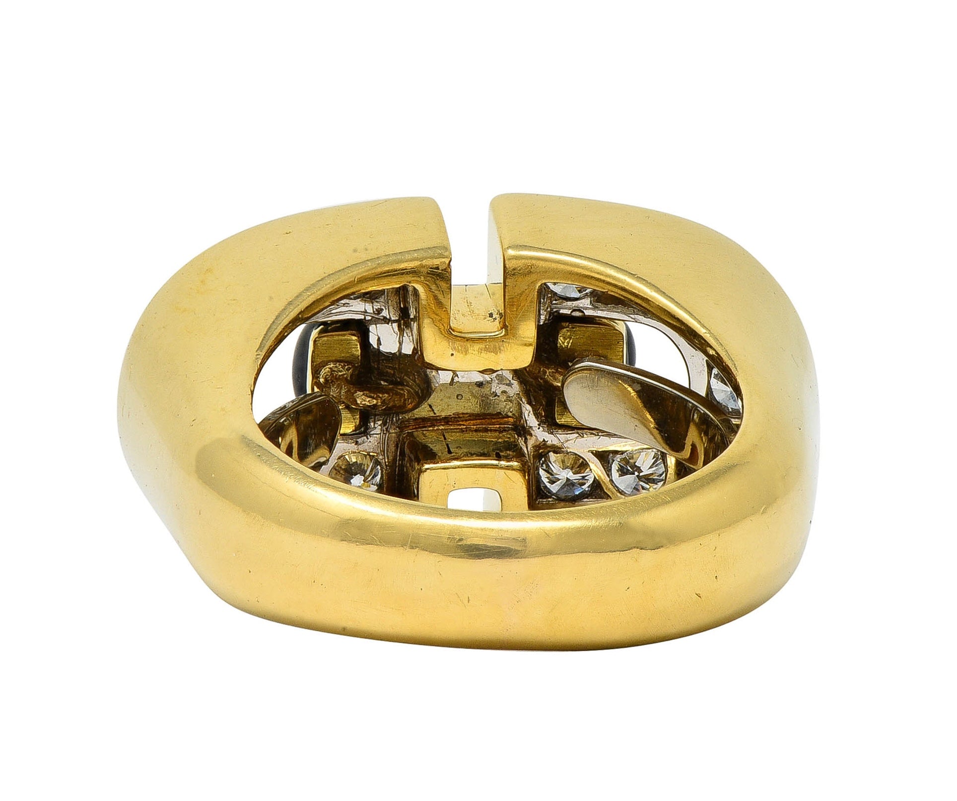 David Webb 1980's Diamond Enamel Platinum 18 Karat Yellow Gold Vintage Buckle Ring
