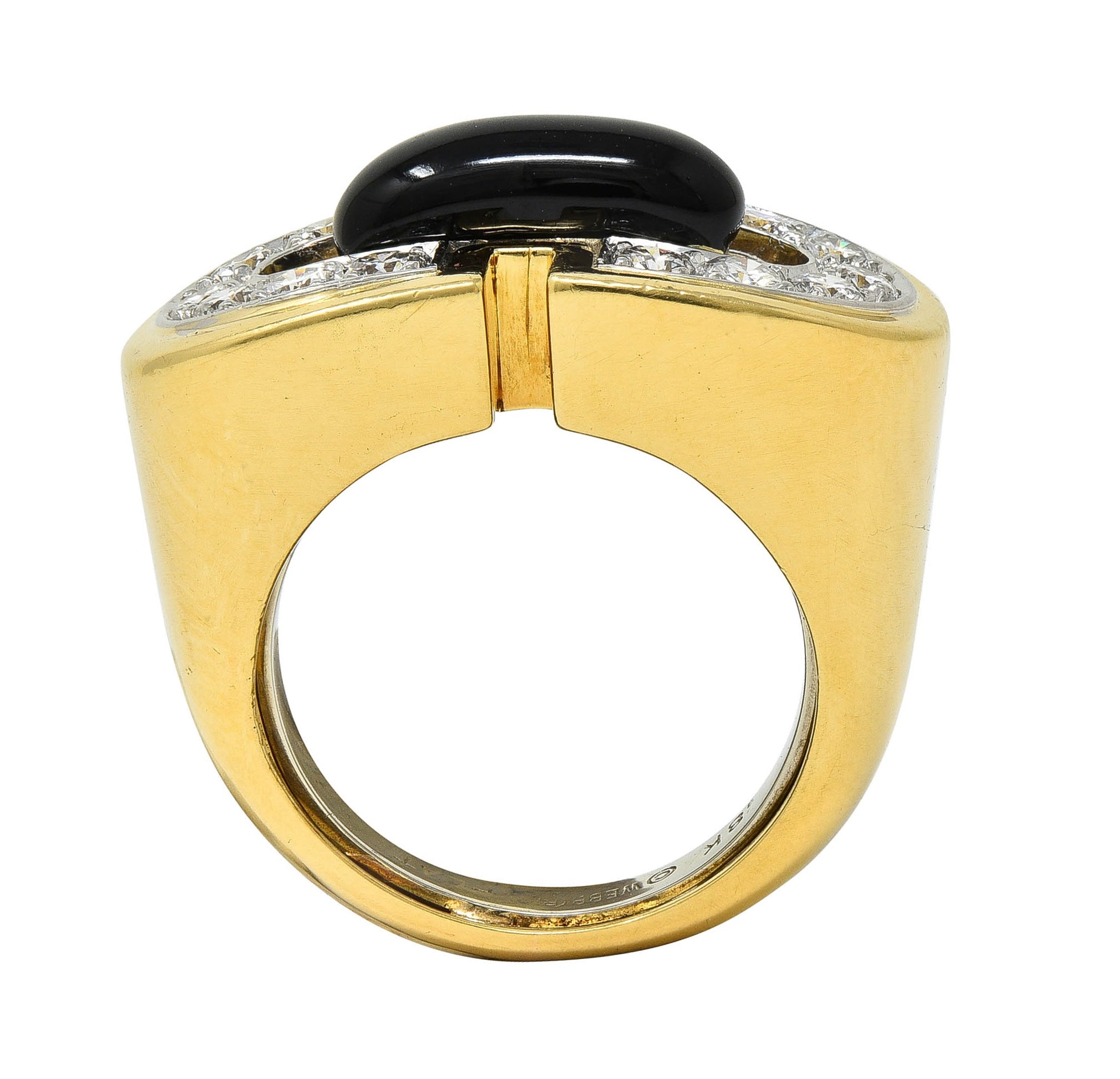 David Webb 1980's Diamond Enamel Platinum 18 Karat Yellow Gold Vintage Buckle Ring