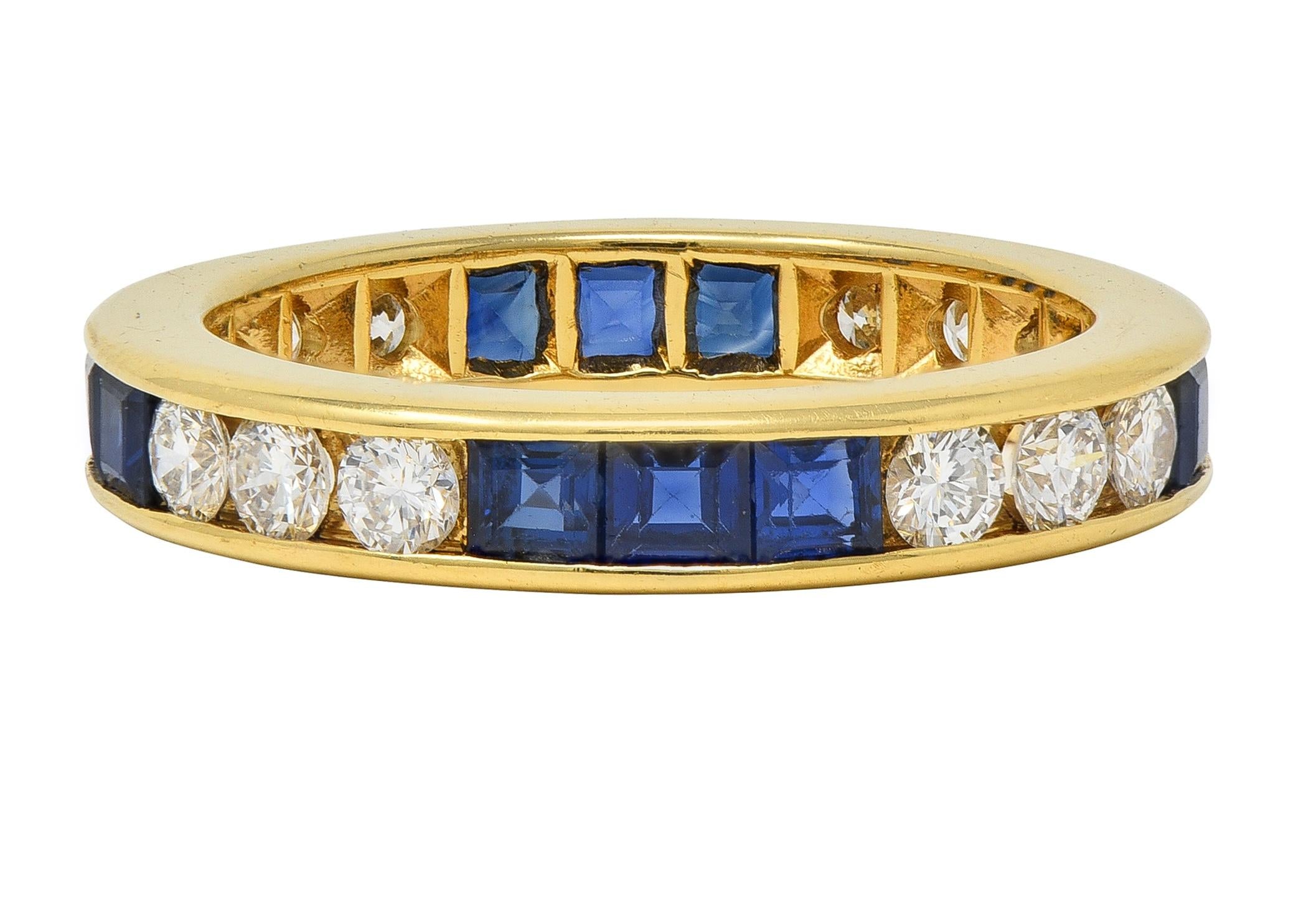 Contemporary 3.00 CTW Diamond Sapphire 18K Gold Eternity Channel Band Ring