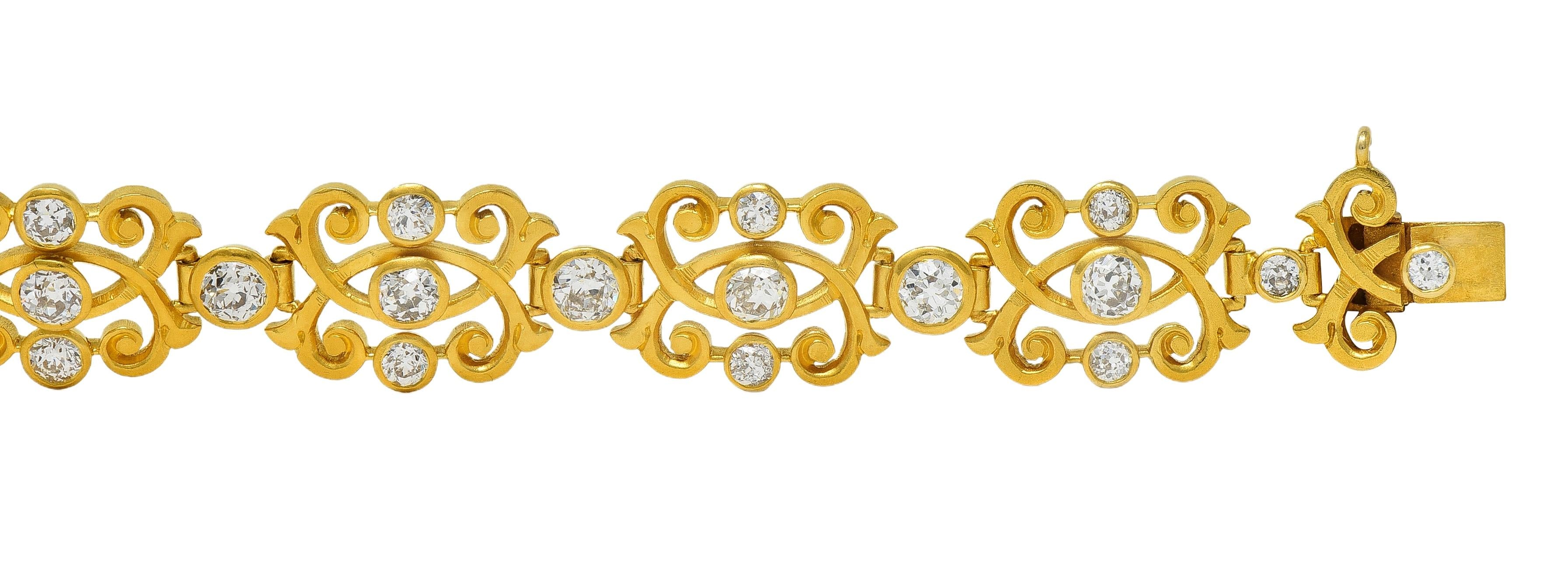 Art Nouveau 6.50 CTW Diamond 18K Yellow Gold Antique Scrolling Link Bracelet