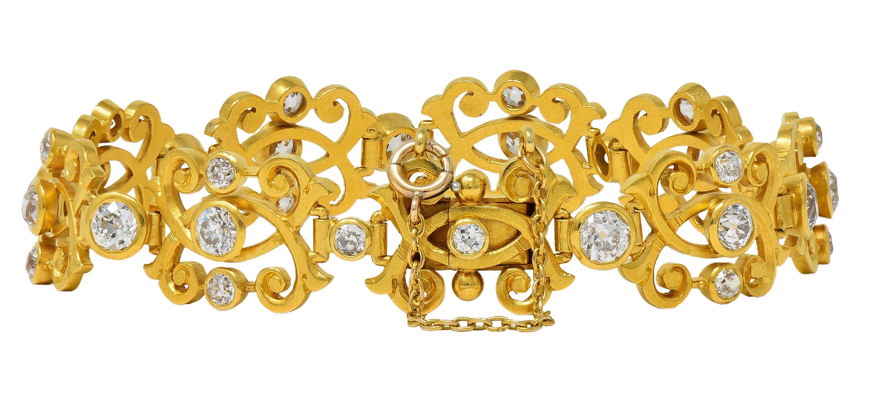 Art Nouveau 6.50 CTW Diamond 18K Yellow Gold Antique Scrolling Link Bracelet