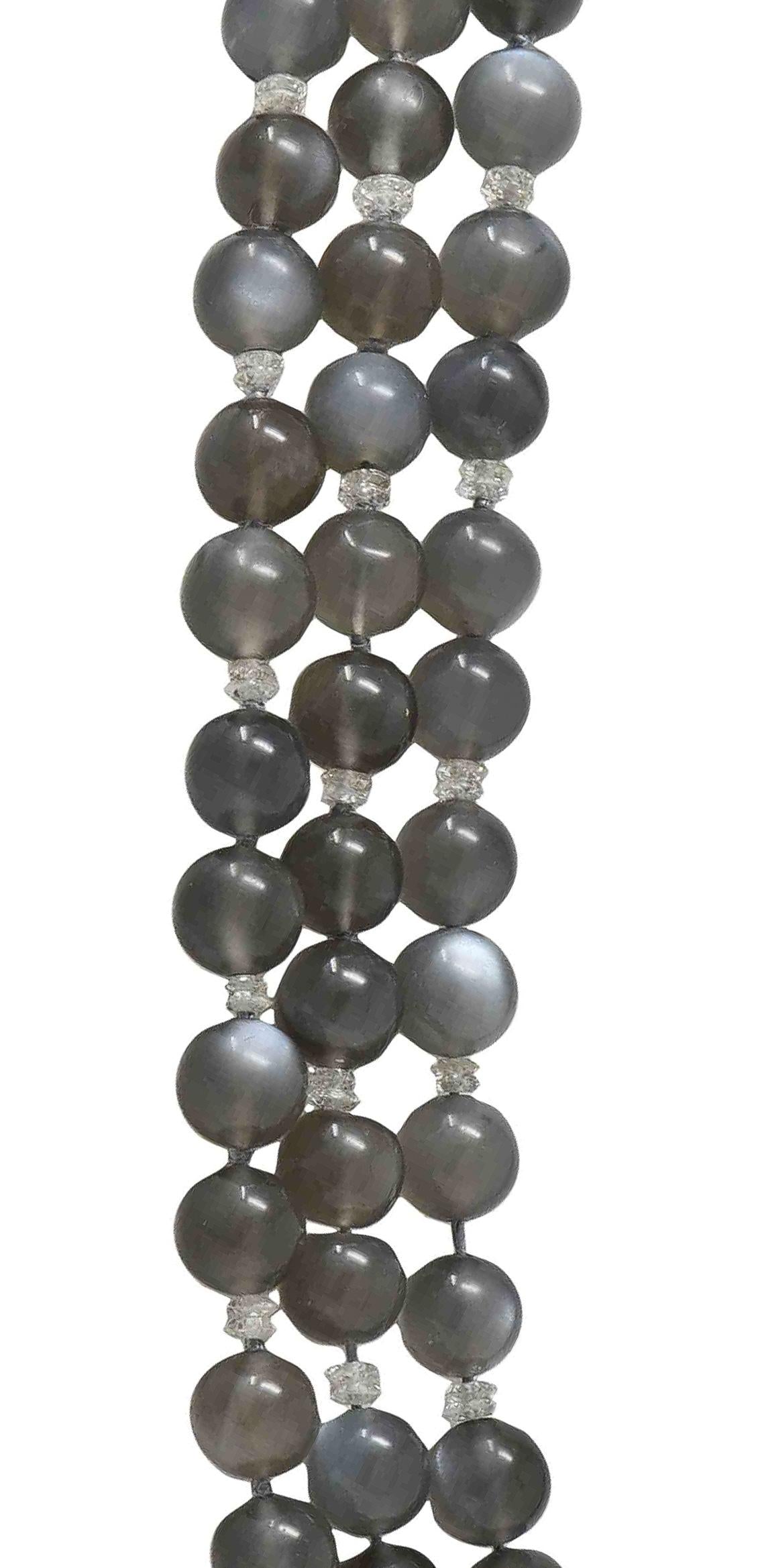 Art Deco Moonstone Diamond Platinum Vintage Beaded Multi Strand Necklace