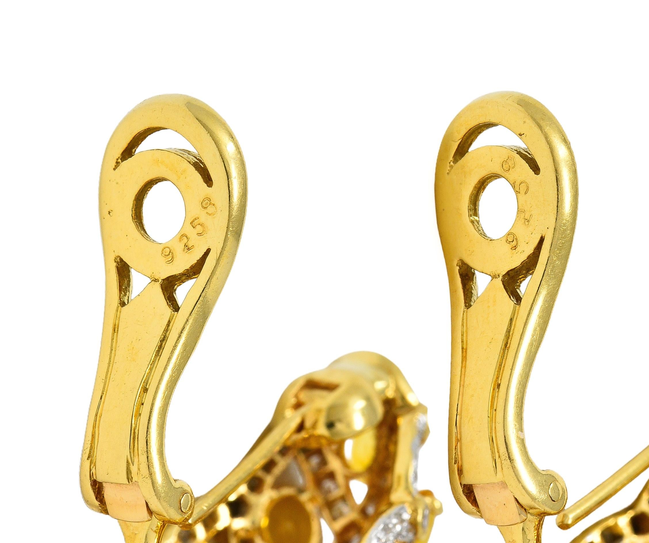 Contemporary 7.66 CTW Citrine Diamond 18 Karat Two-Tone Gold J-Hoop Earrings