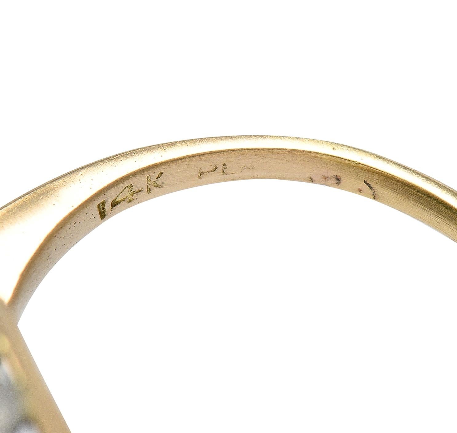 Edwardian Turquoise Diamond Platinum 14 Karat Yellow Gold Antique Halo Ring