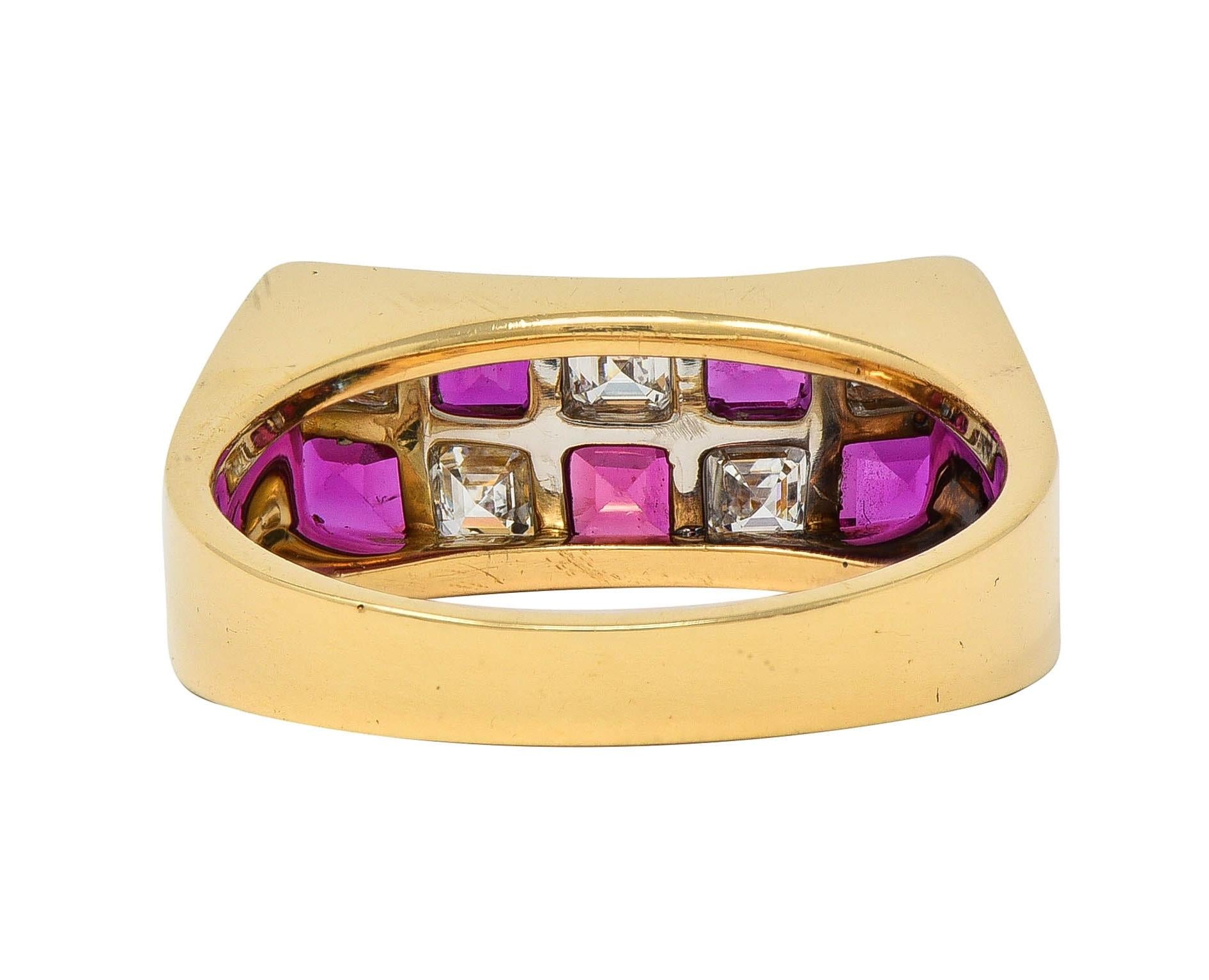 Oscar Heyman Diamond Ruby Platinum 18K Gold Checkerboard Vintage Band Ring