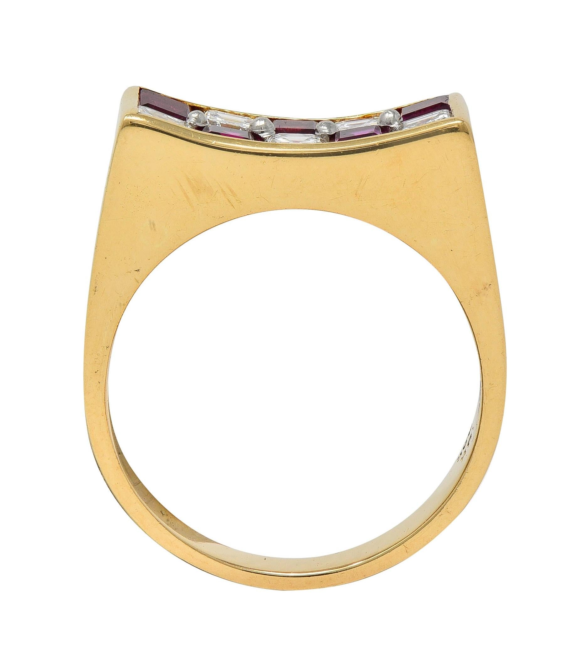 Oscar Heyman Diamond Ruby Platinum 18K Gold Checkerboard Vintage Band Ring