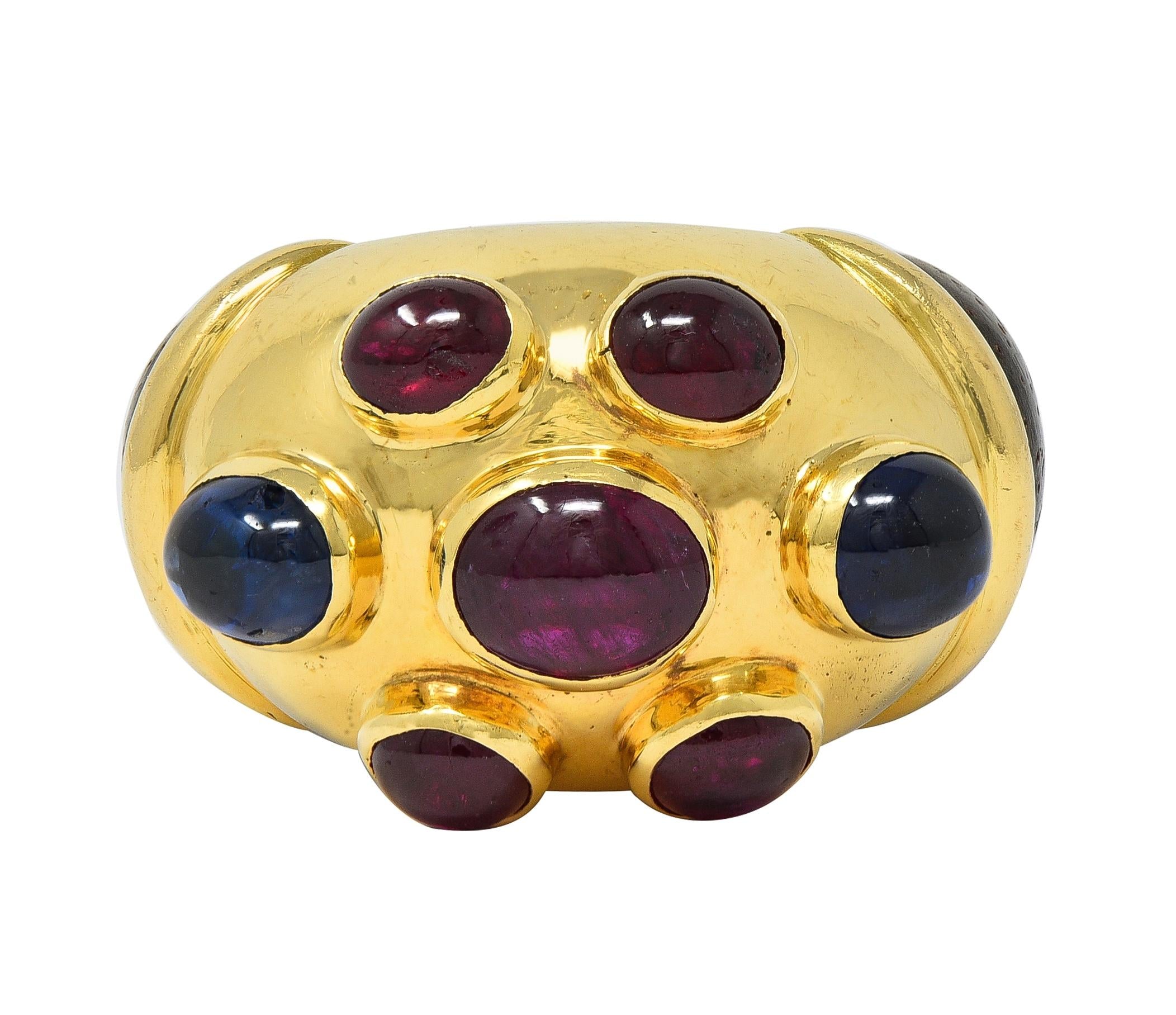 Poiray Paris 1980's 5.80 CTW Sapphire Ruby Wood 18K Gold Vintage Dome Ring