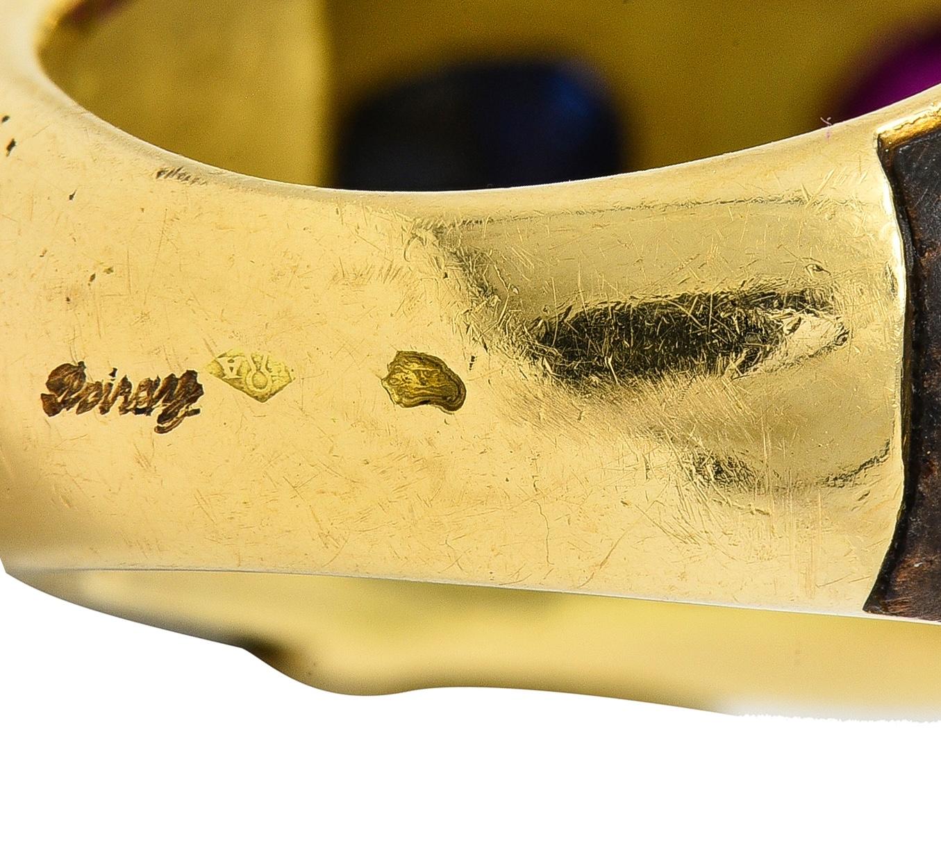 Poiray Paris 1980's 5.80 CTW Sapphire Ruby Wood 18K Gold Vintage Dome Ring