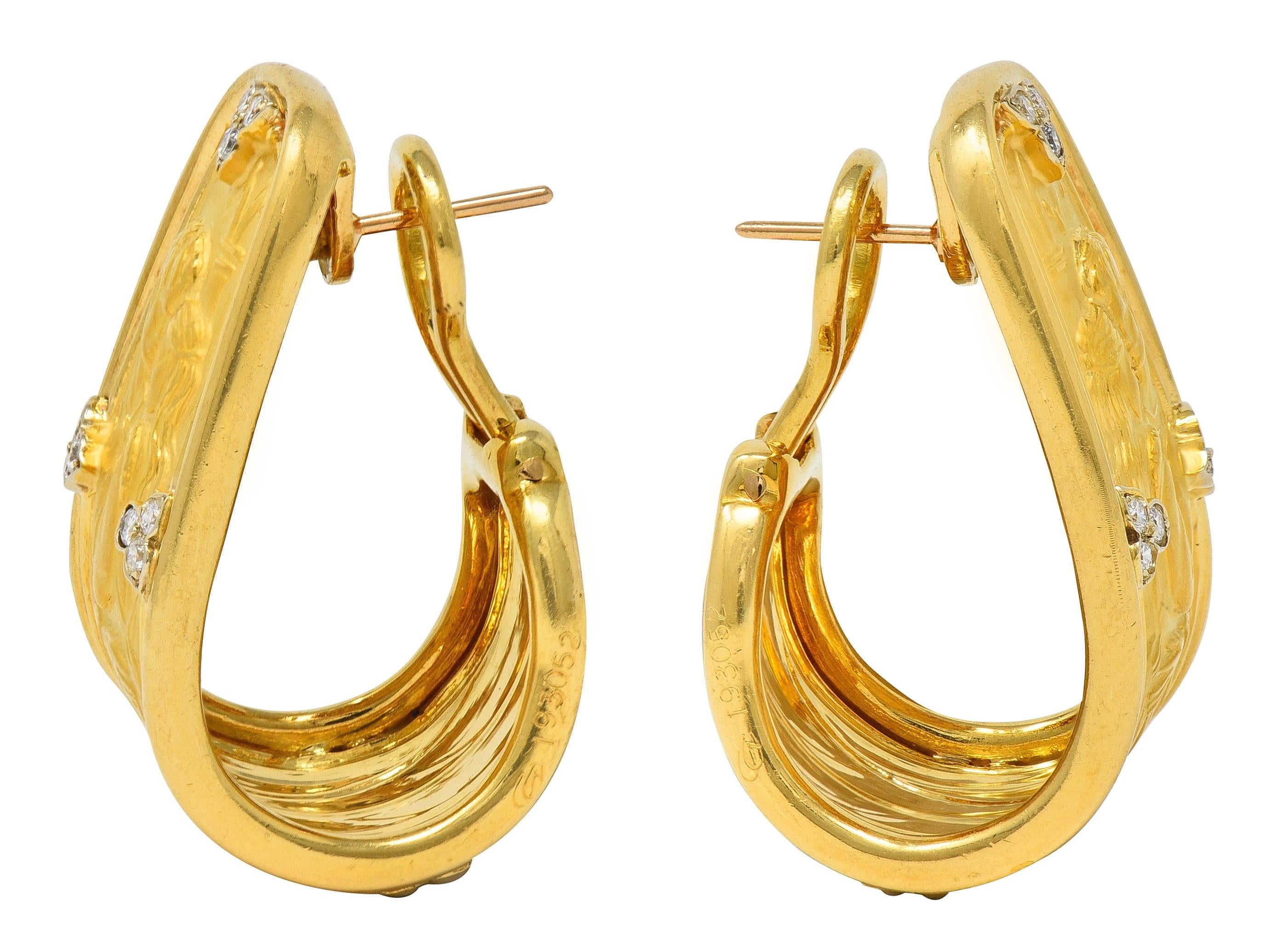 Carrera y Carrera 1990's Diamond 18K Gold Romeo & Juliet J-Hoop Vintage Earrings