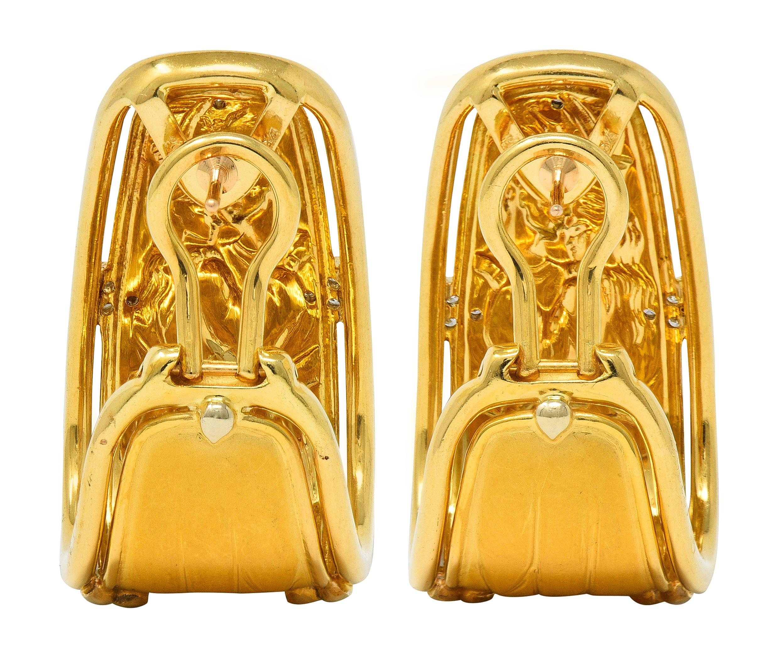 Carrera y Carrera 1990's Diamond 18K Gold Romeo & Juliet J-Hoop Vintage Earrings
