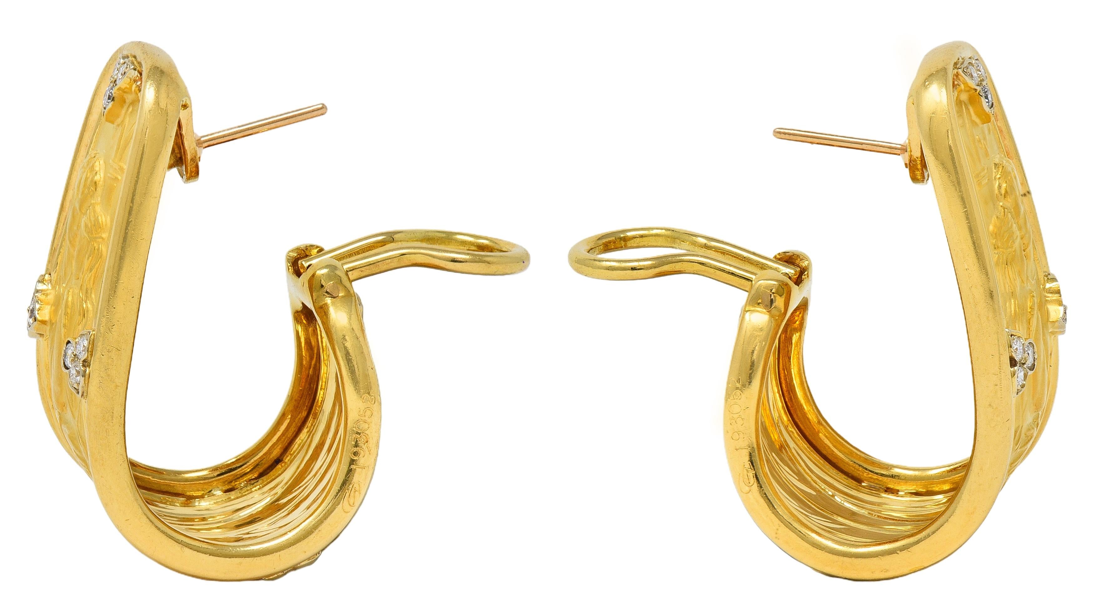Carrera y Carrera 1990's Diamond 18K Gold Romeo & Juliet J-Hoop Vintage Earrings