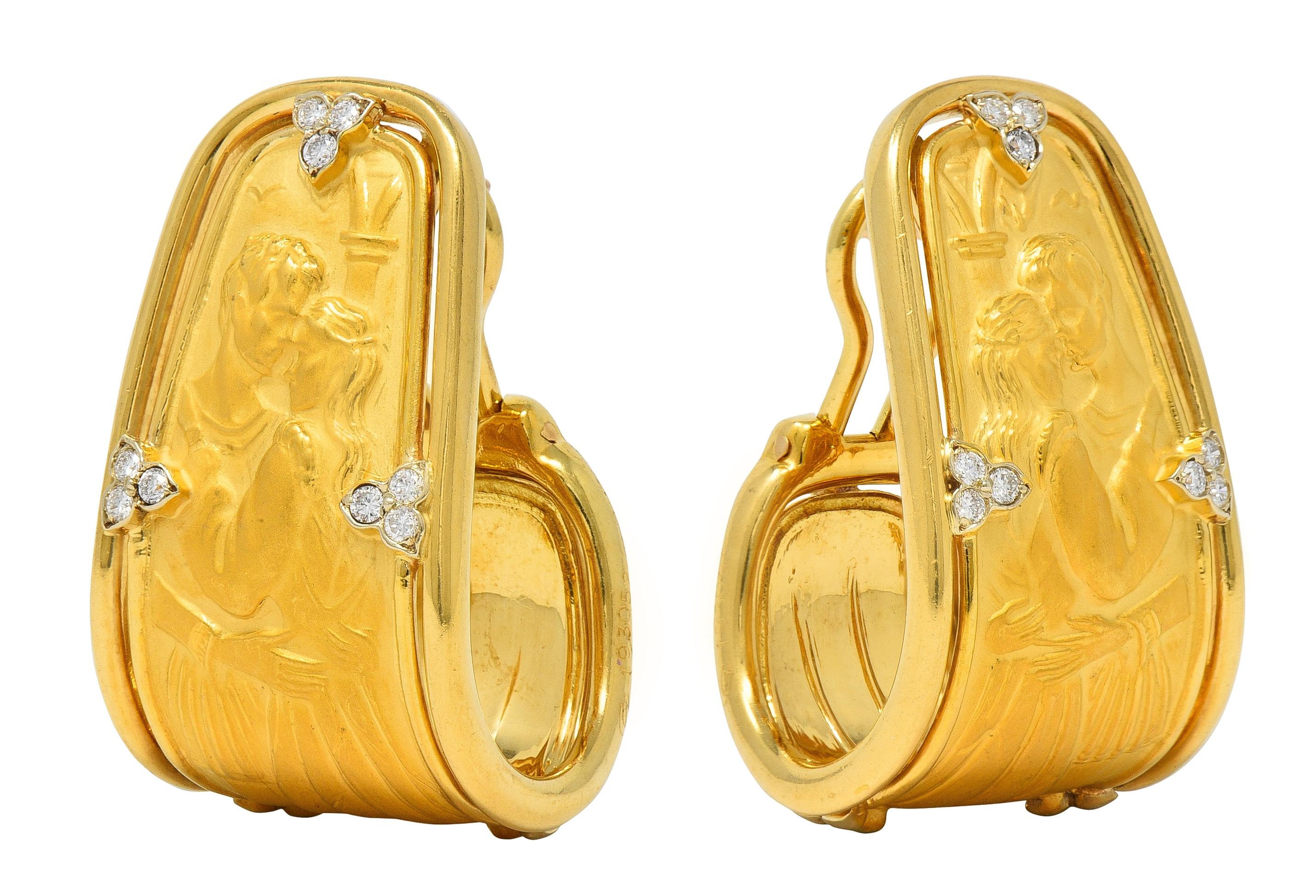 Carrera y Carrera 1990's Diamond 18K Gold Romeo & Juliet J-Hoop Vintage Earrings