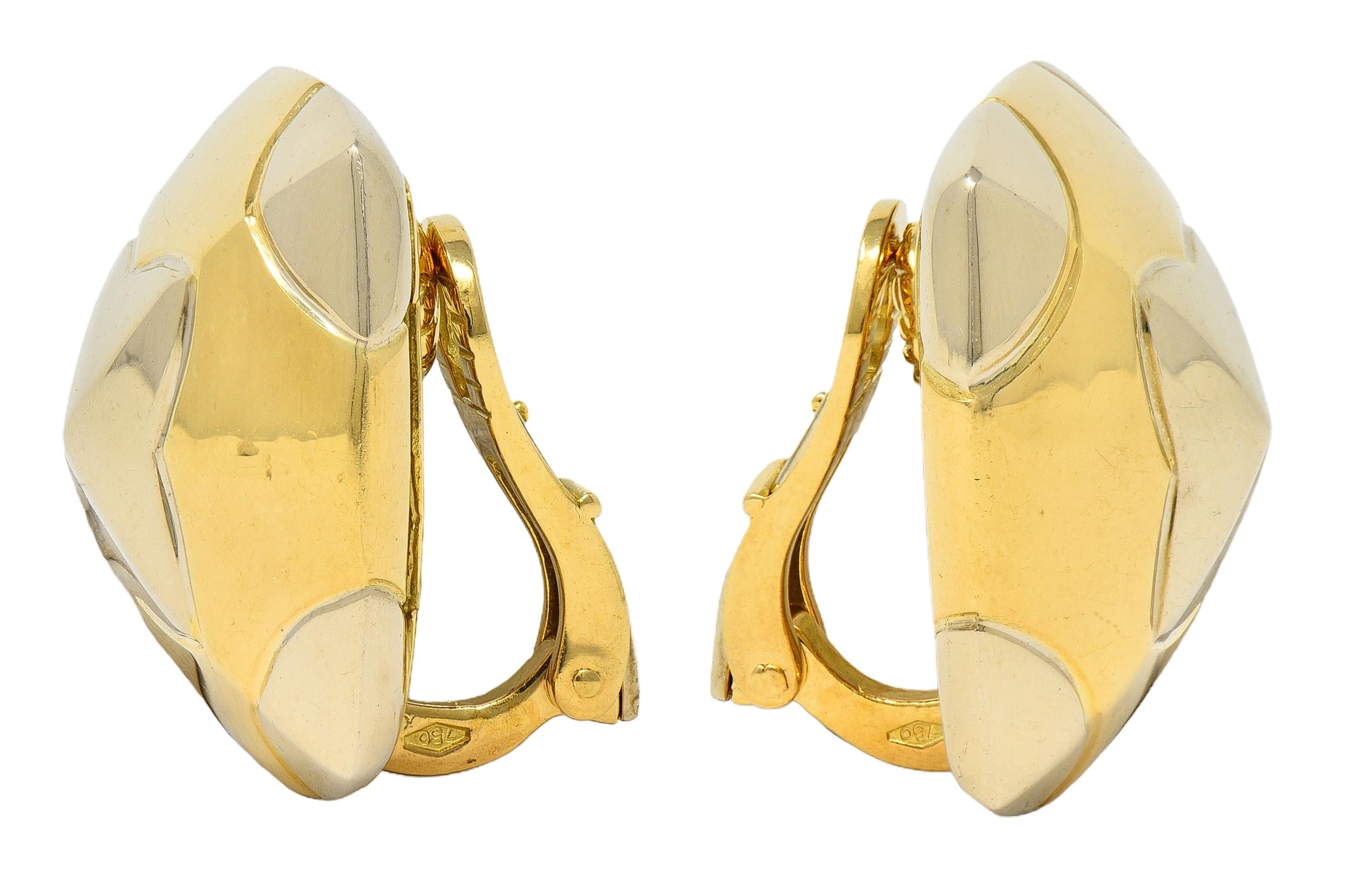 Bulgari 1980's 18K Gold Vintage Pyramid Roma Dome Ear-Clip Earrings