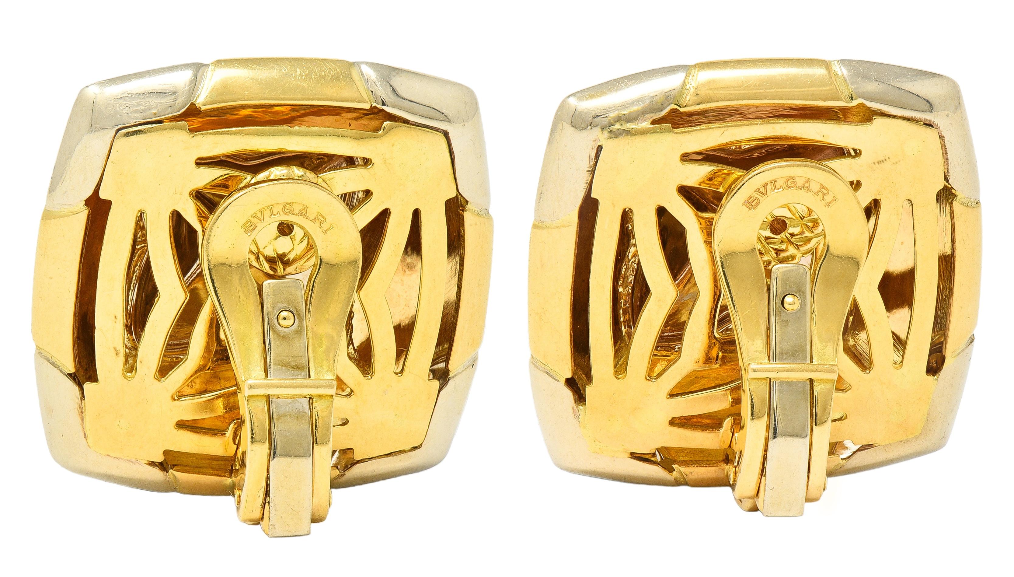 Bulgari 1980's 18K Gold Vintage Pyramid Roma Dome Ear-Clip Earrings