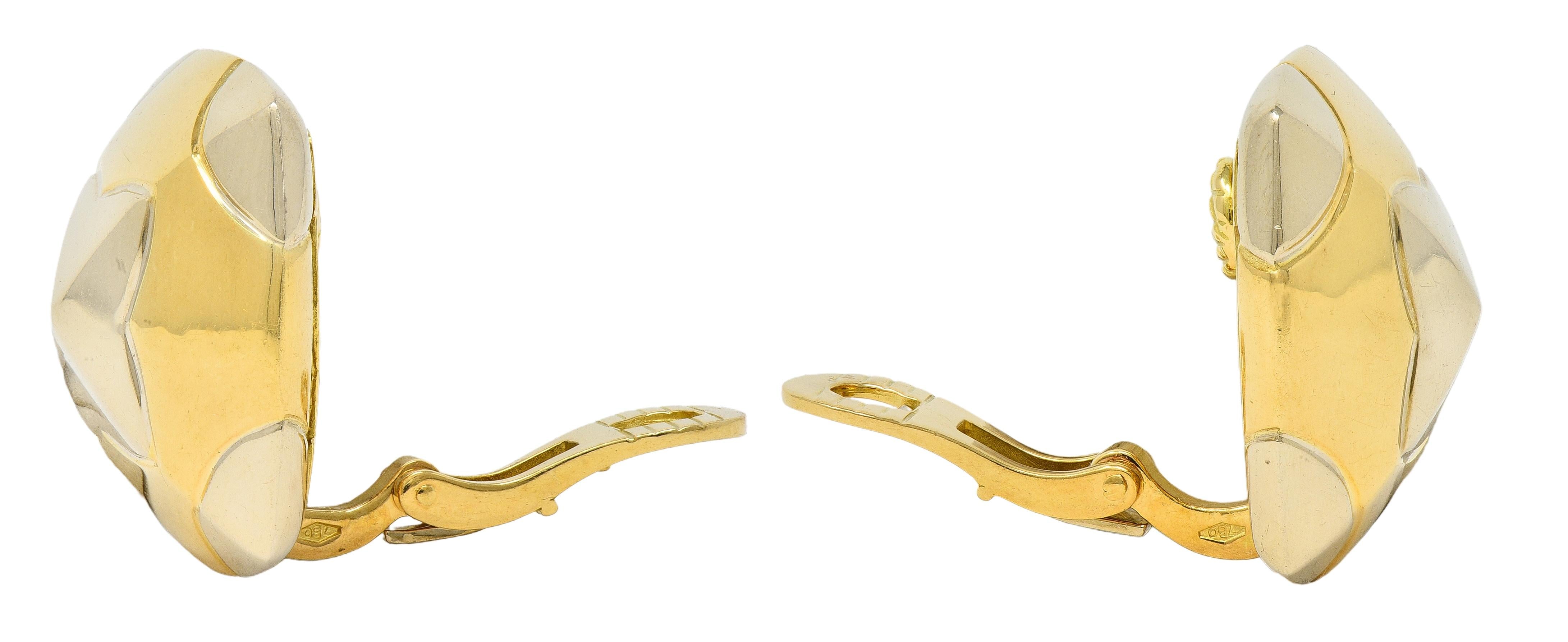 Bulgari 1980's 18K Gold Vintage Pyramid Roma Dome Ear-Clip Earrings
