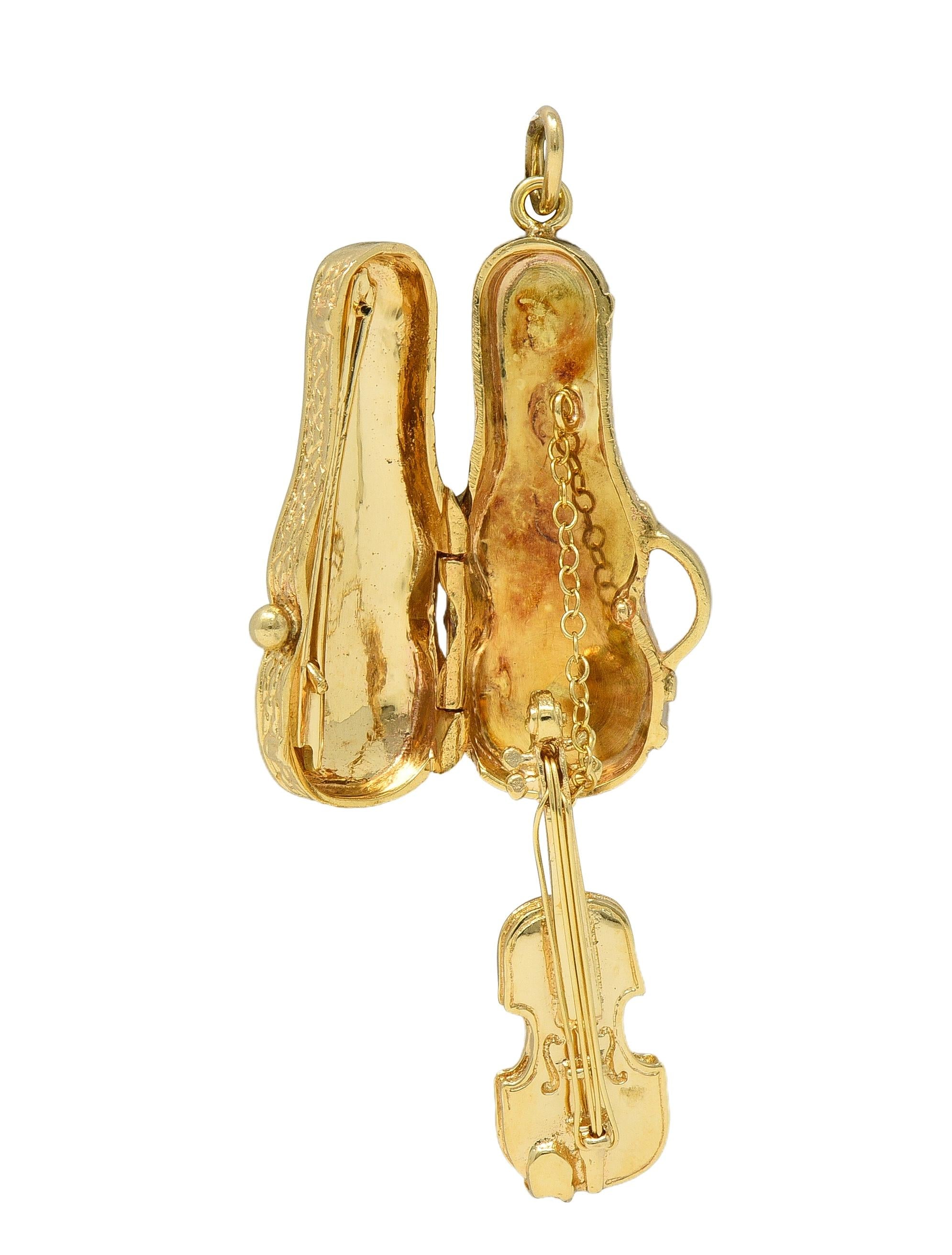 1960's 14 Karat Yellow Gold Vintage Violin In Case Pendant Charm