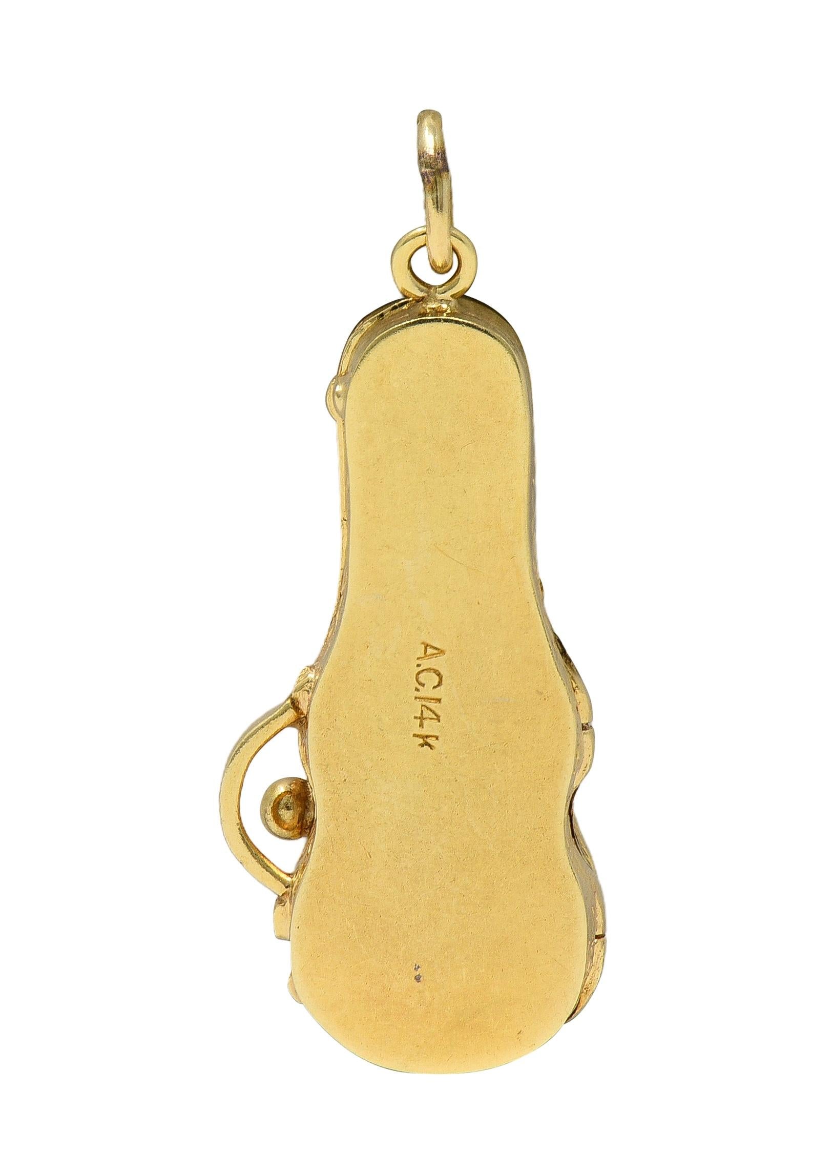 1960's 14 Karat Yellow Gold Vintage Violin In Case Pendant Charm