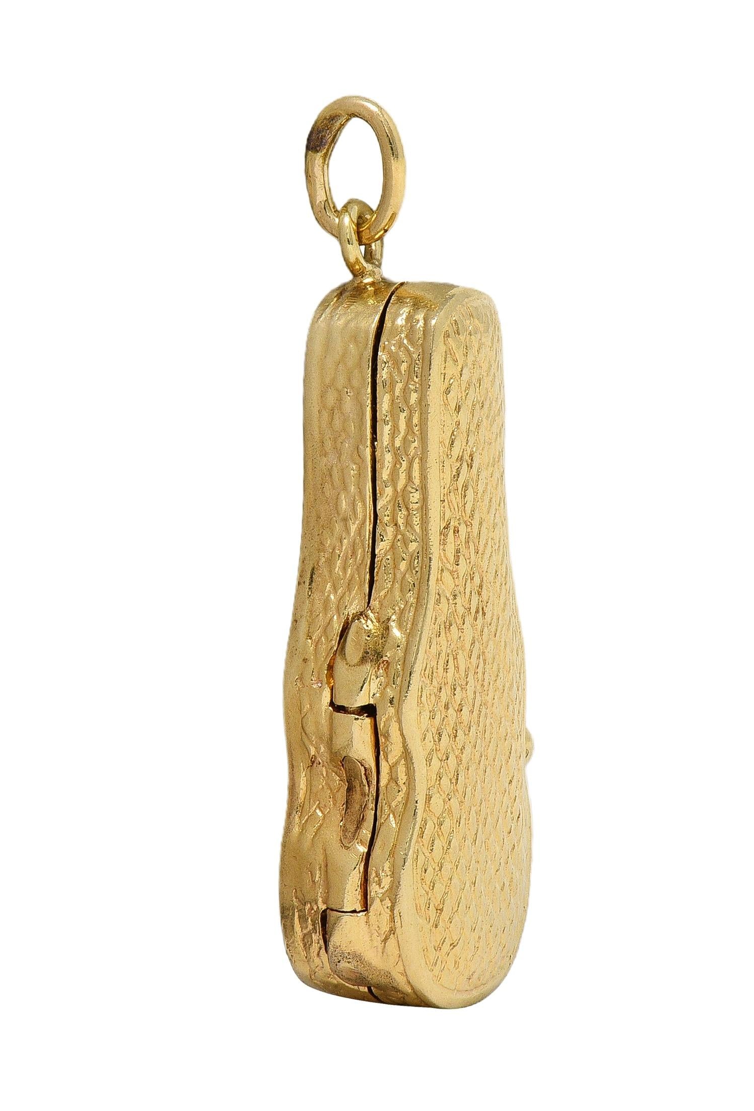 1960's 14 Karat Yellow Gold Vintage Violin In Case Pendant Charm