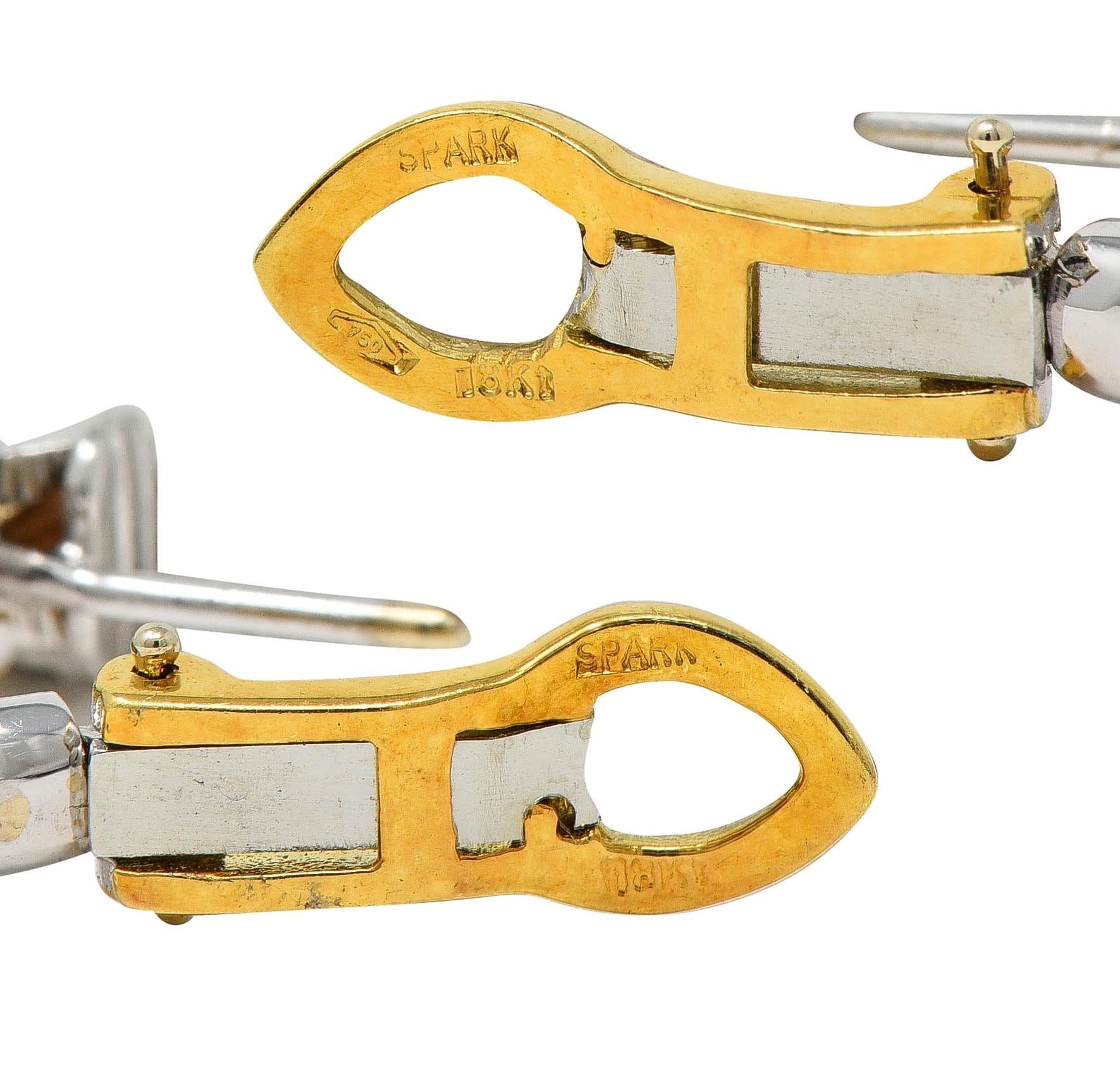 Spark 1990's Ruby Diamond 18 Karat Two-Tone Gold Vintage J-Hoop Earring