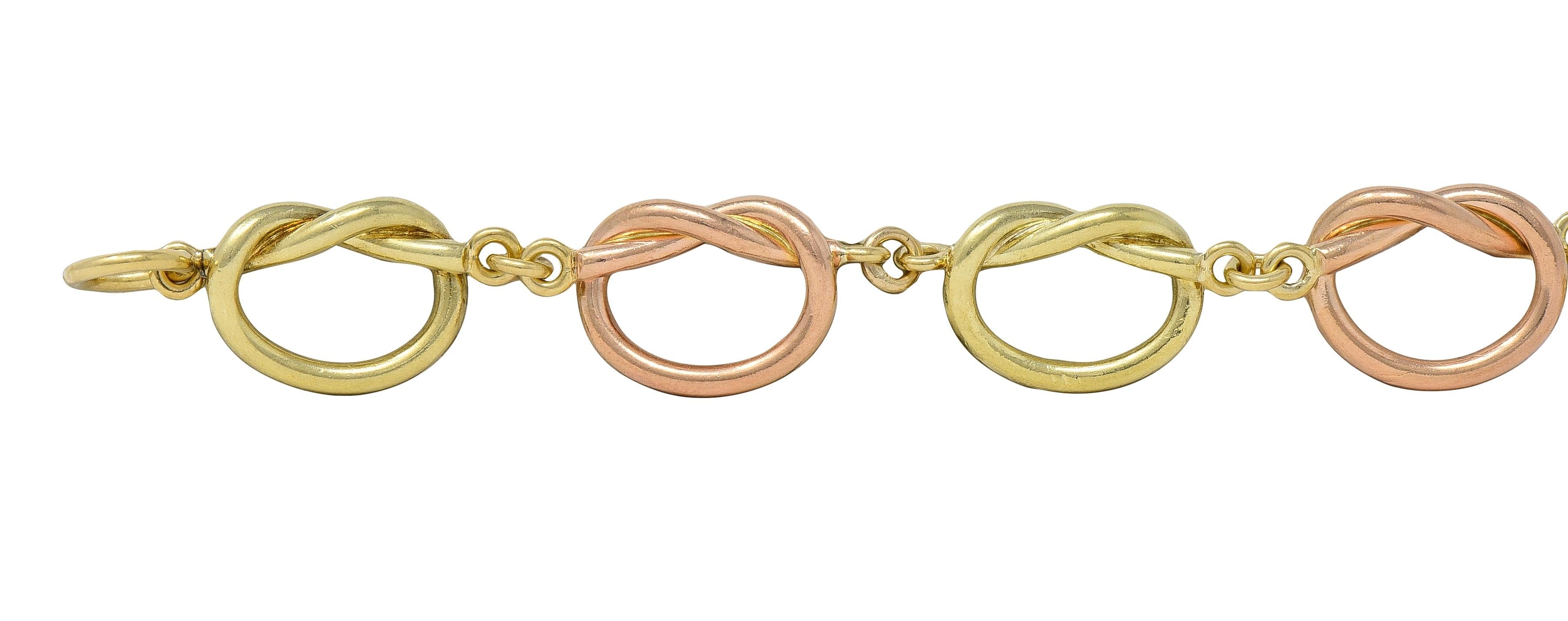 Retro 14 Karat Two-Tone Rose Yellow Gold Vintage Love Knot Bracelet