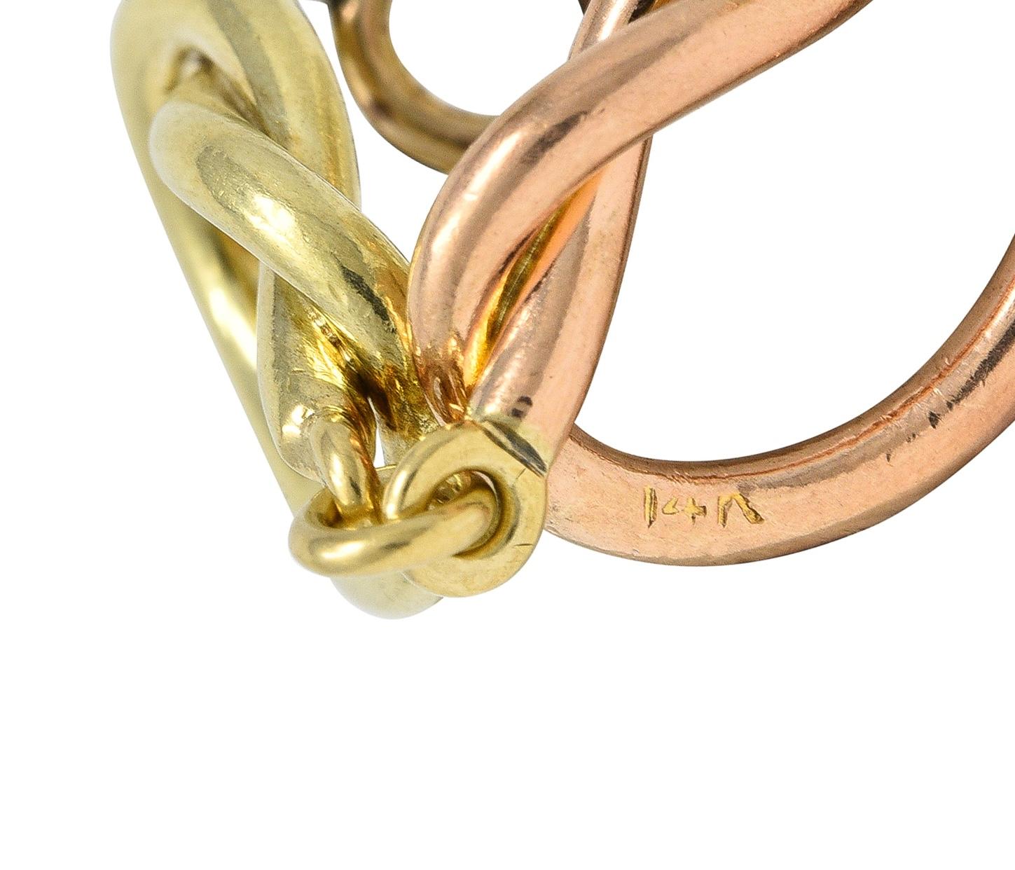 Retro 14 Karat Two-Tone Rose Yellow Gold Vintage Love Knot Bracelet