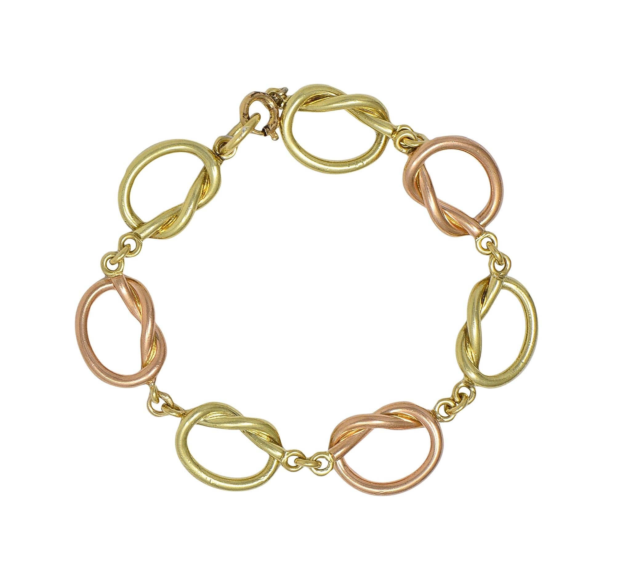 Retro 14 Karat Two-Tone Rose Yellow Gold Vintage Love Knot Bracelet