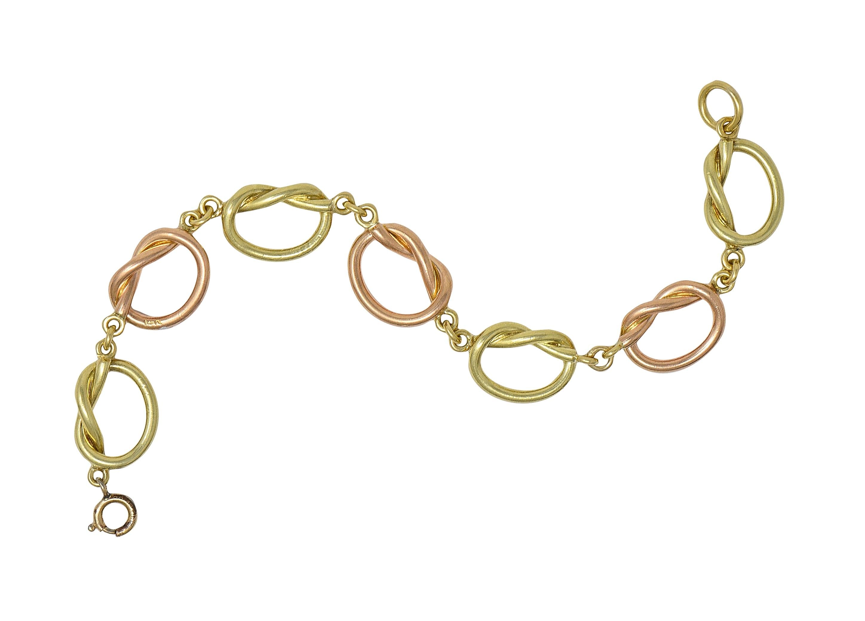 Retro 14 Karat Two-Tone Rose Yellow Gold Vintage Love Knot Bracelet