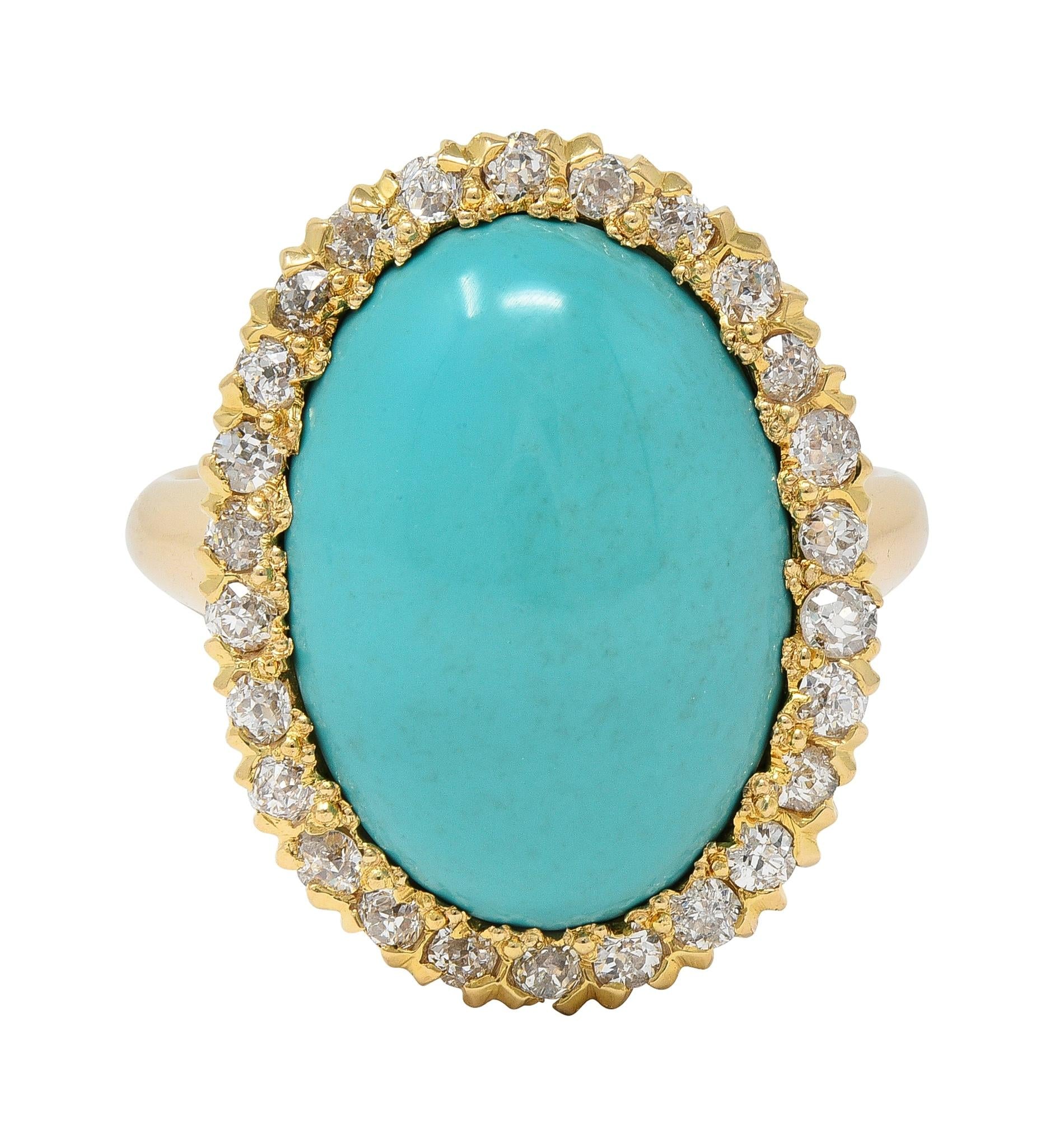 Victorian Antique Turquoise Diamond 14 Karat Yellow Gold Halo Ring