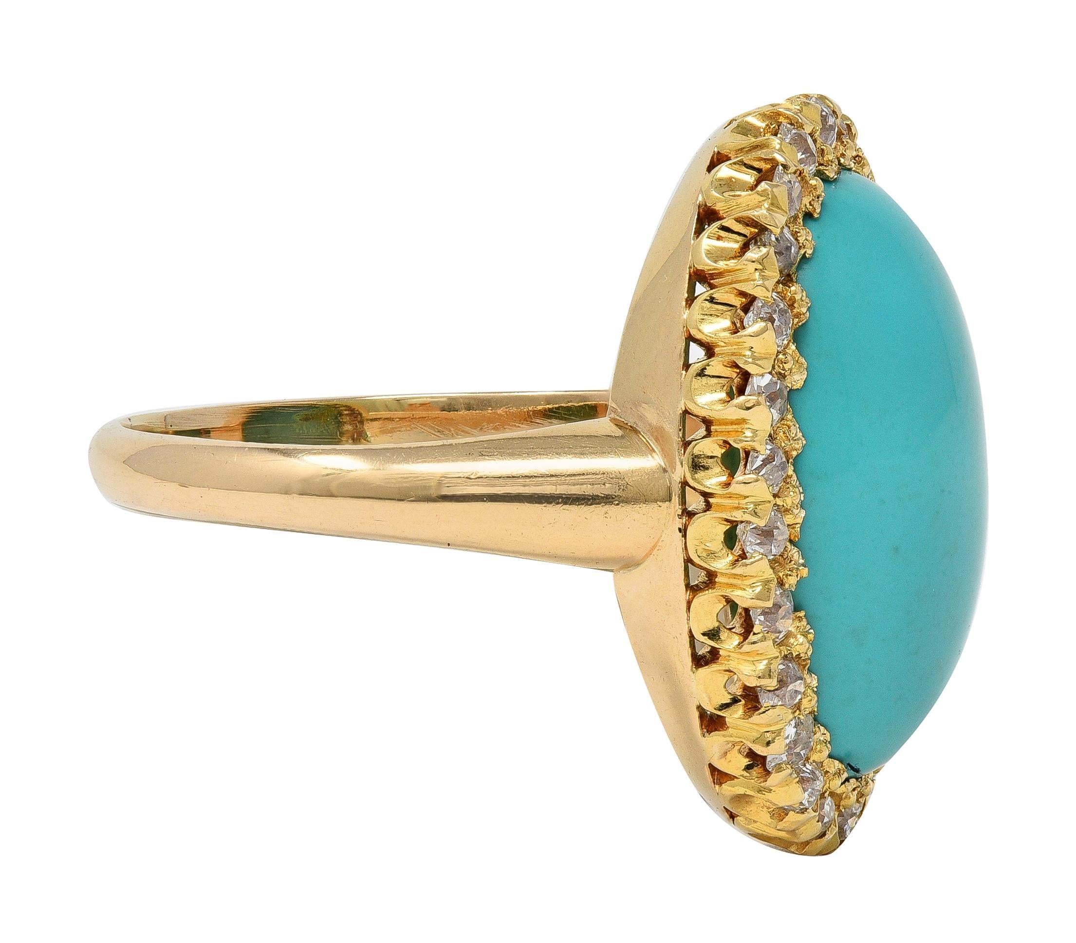 Victorian Antique Turquoise Diamond 14 Karat Yellow Gold Halo Ring