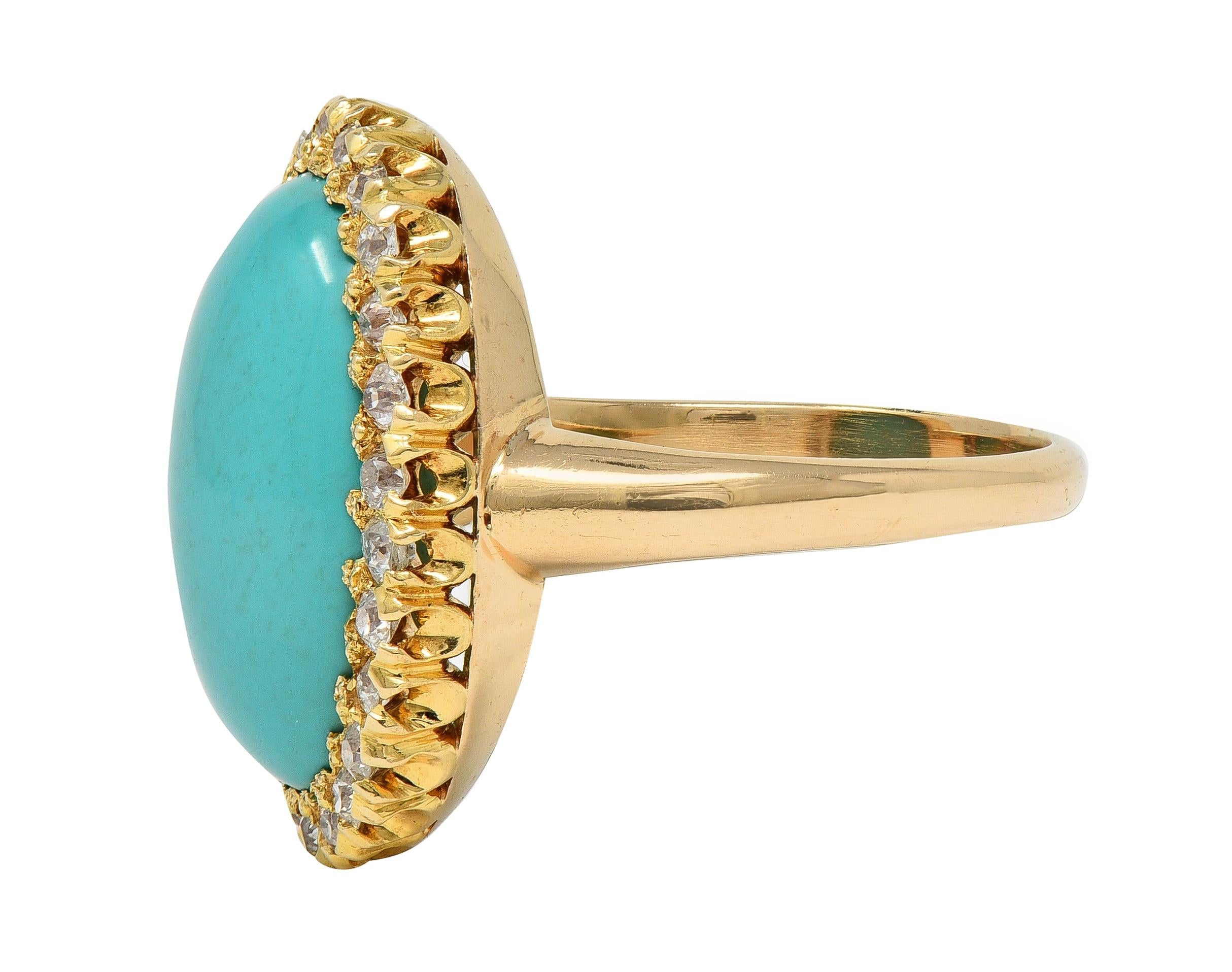 Victorian Antique Turquoise Diamond 14 Karat Yellow Gold Halo Ring
