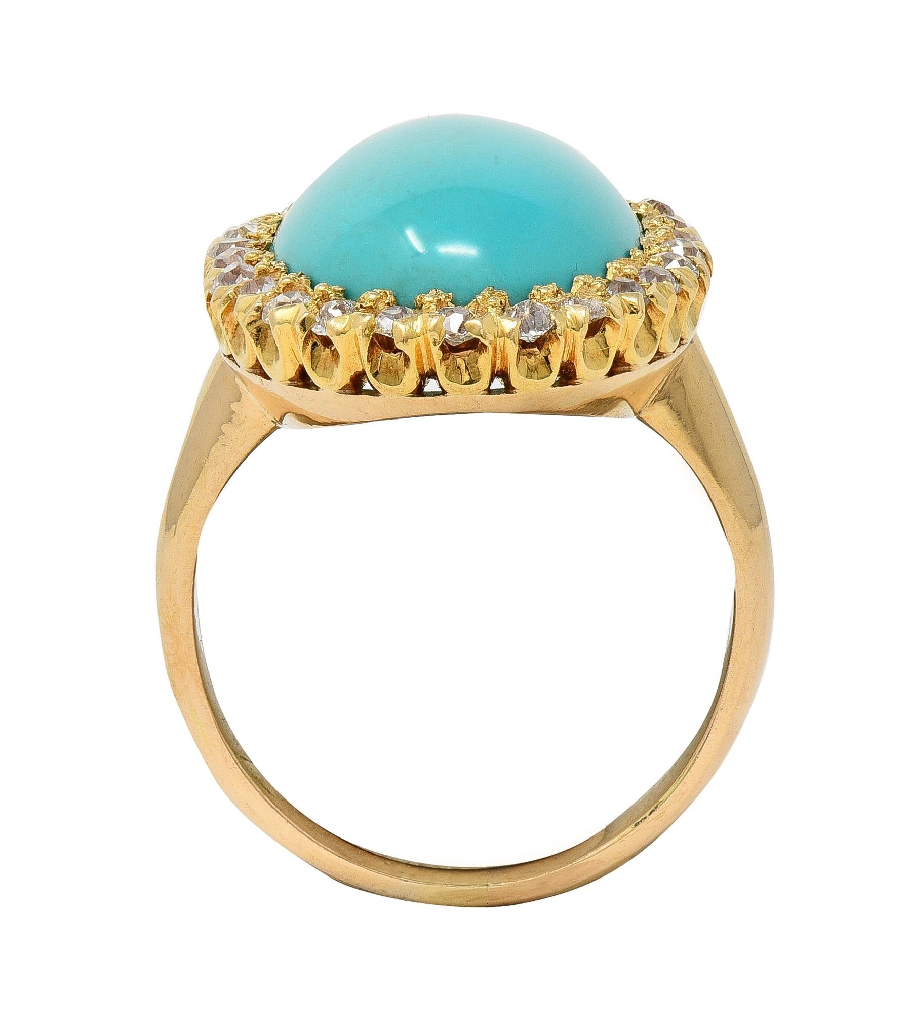 Victorian Antique Turquoise Diamond 14 Karat Yellow Gold Halo Ring