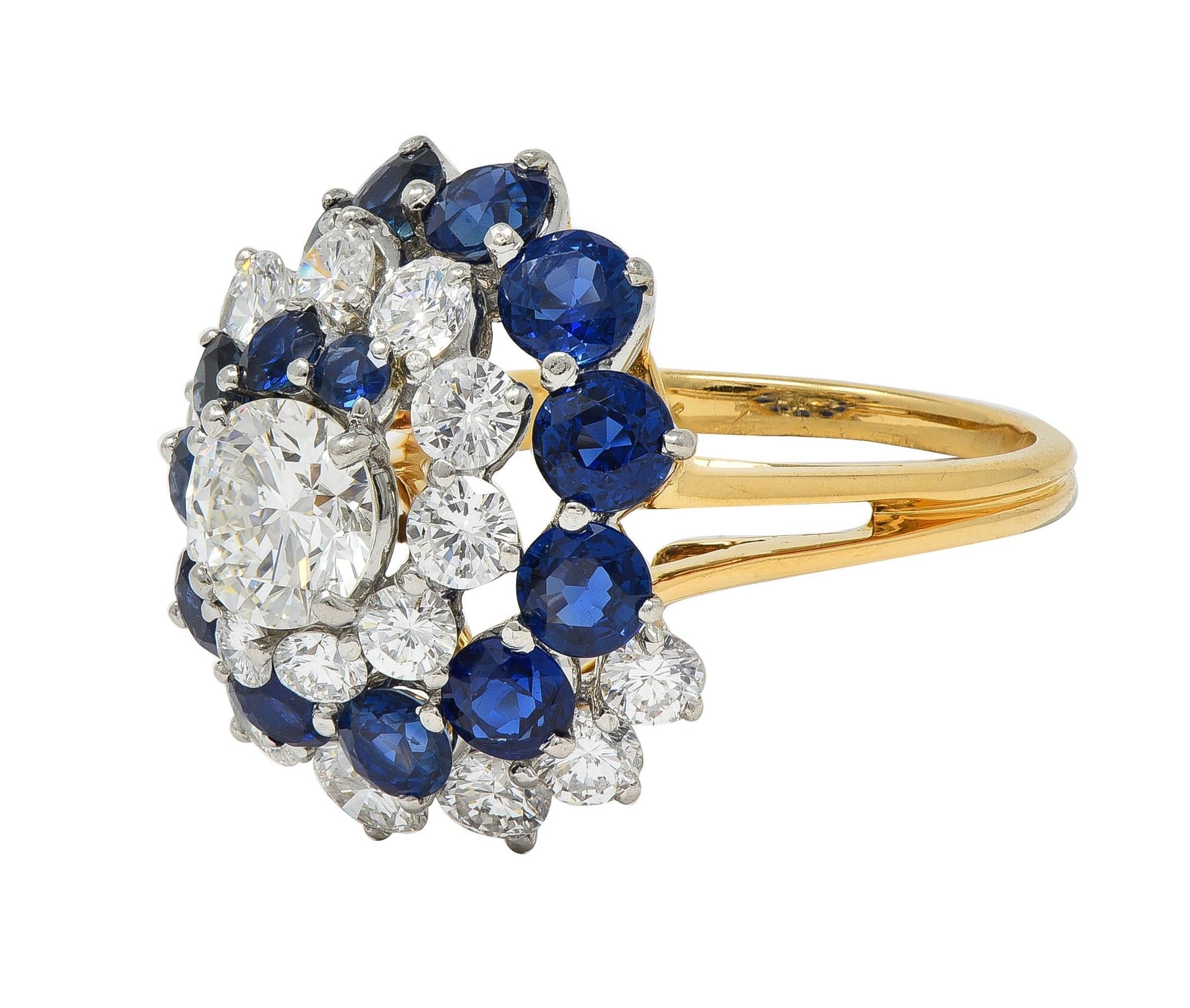 5.85 CTW Sapphire Diamond Platinum 18K Gold Vintage Spiral Cluster Ring